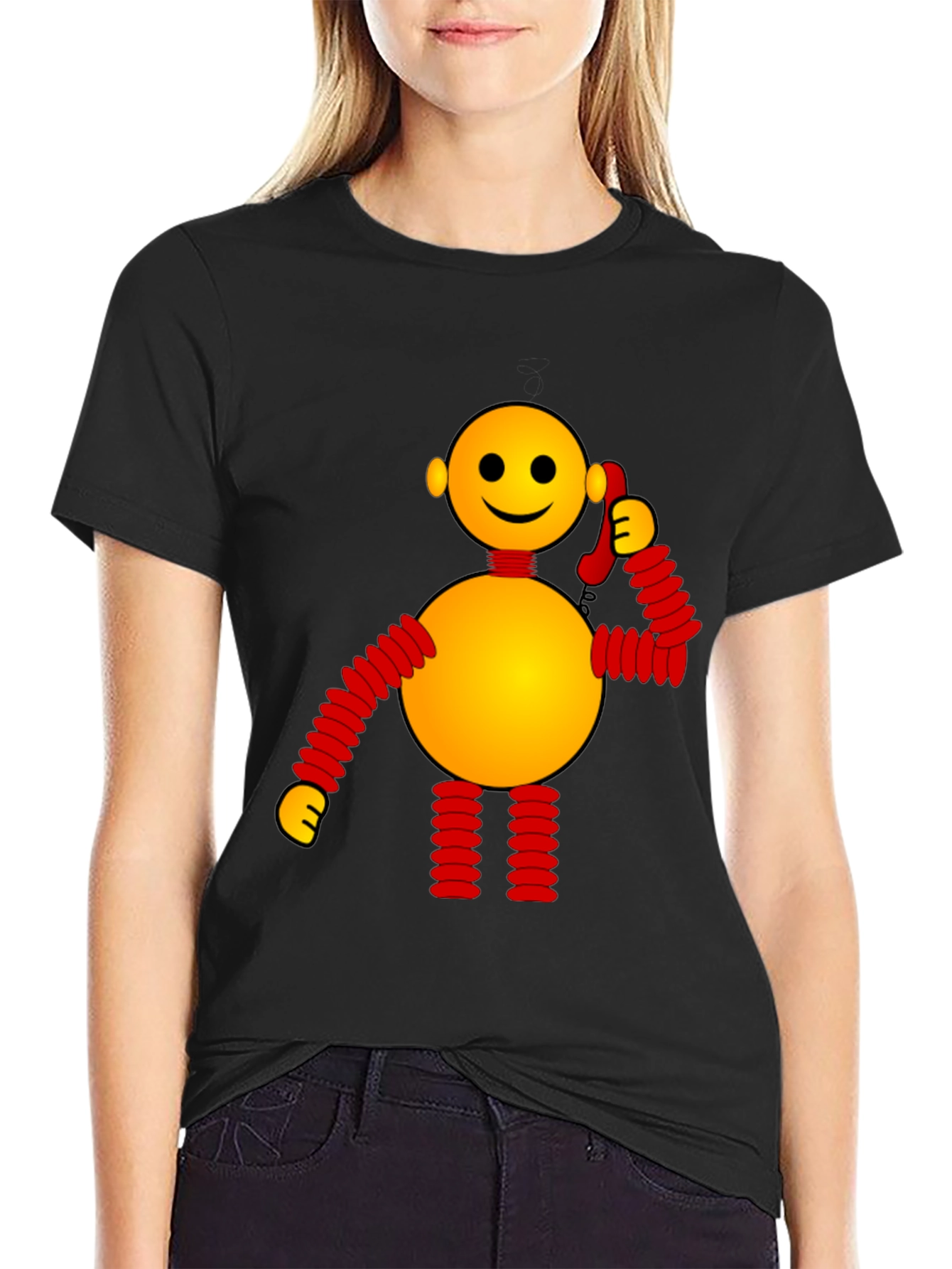 Whimsical Robot Graphic Tee - Black