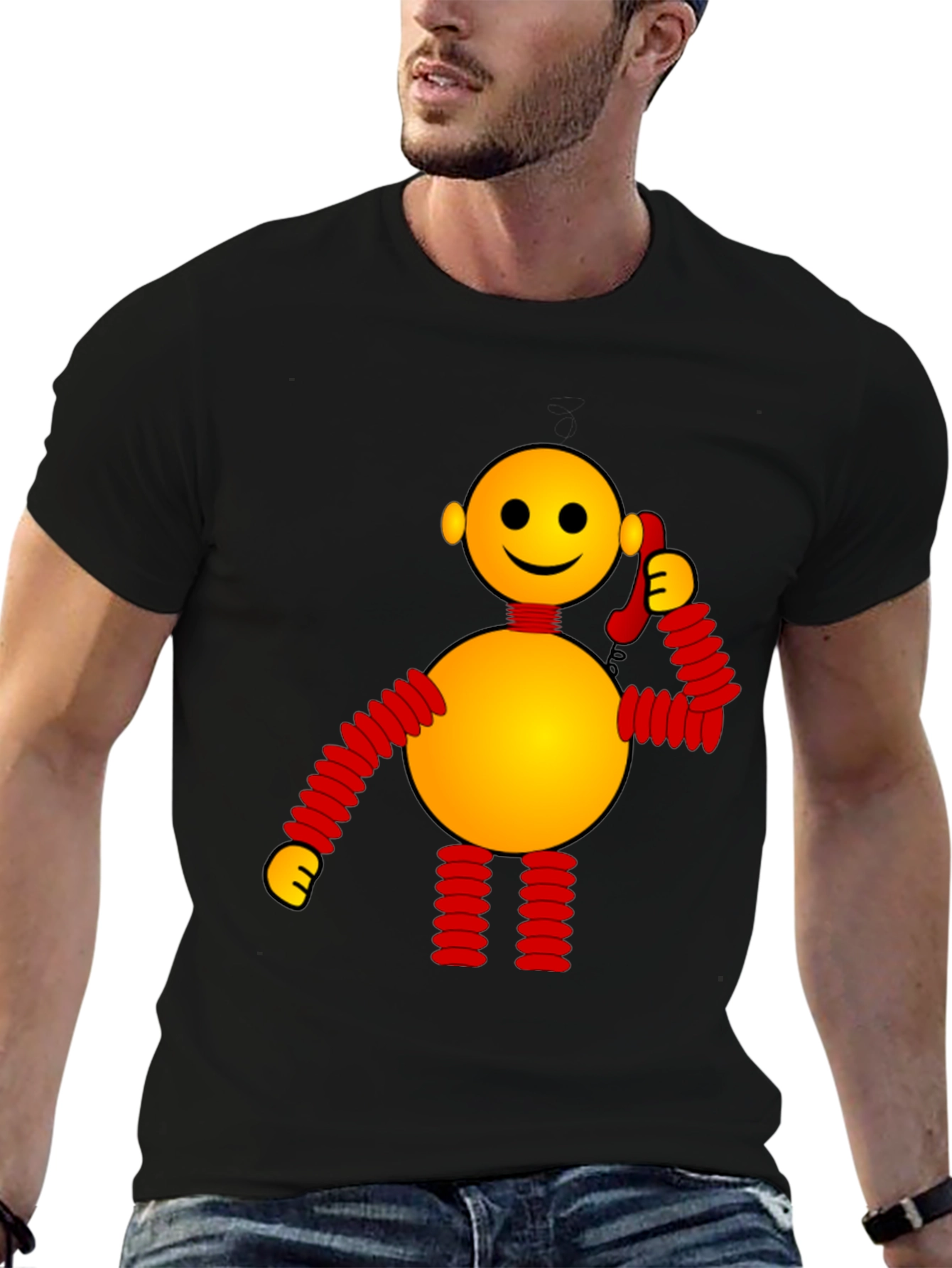 Whimsical Robot Graphic Tee - Black