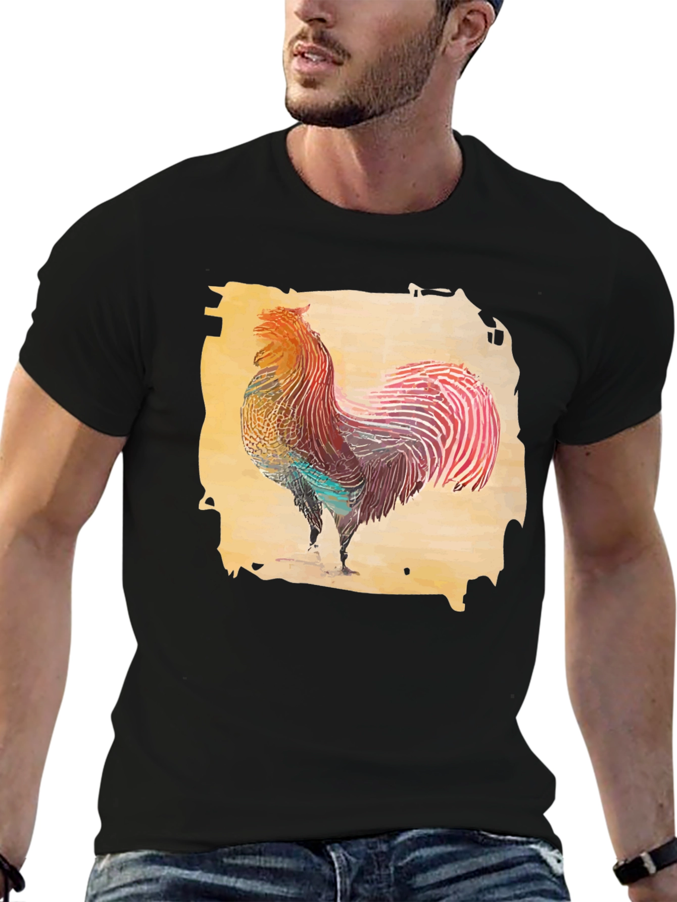 Rooster Graphic T-Shirt - Black Cotton Tee