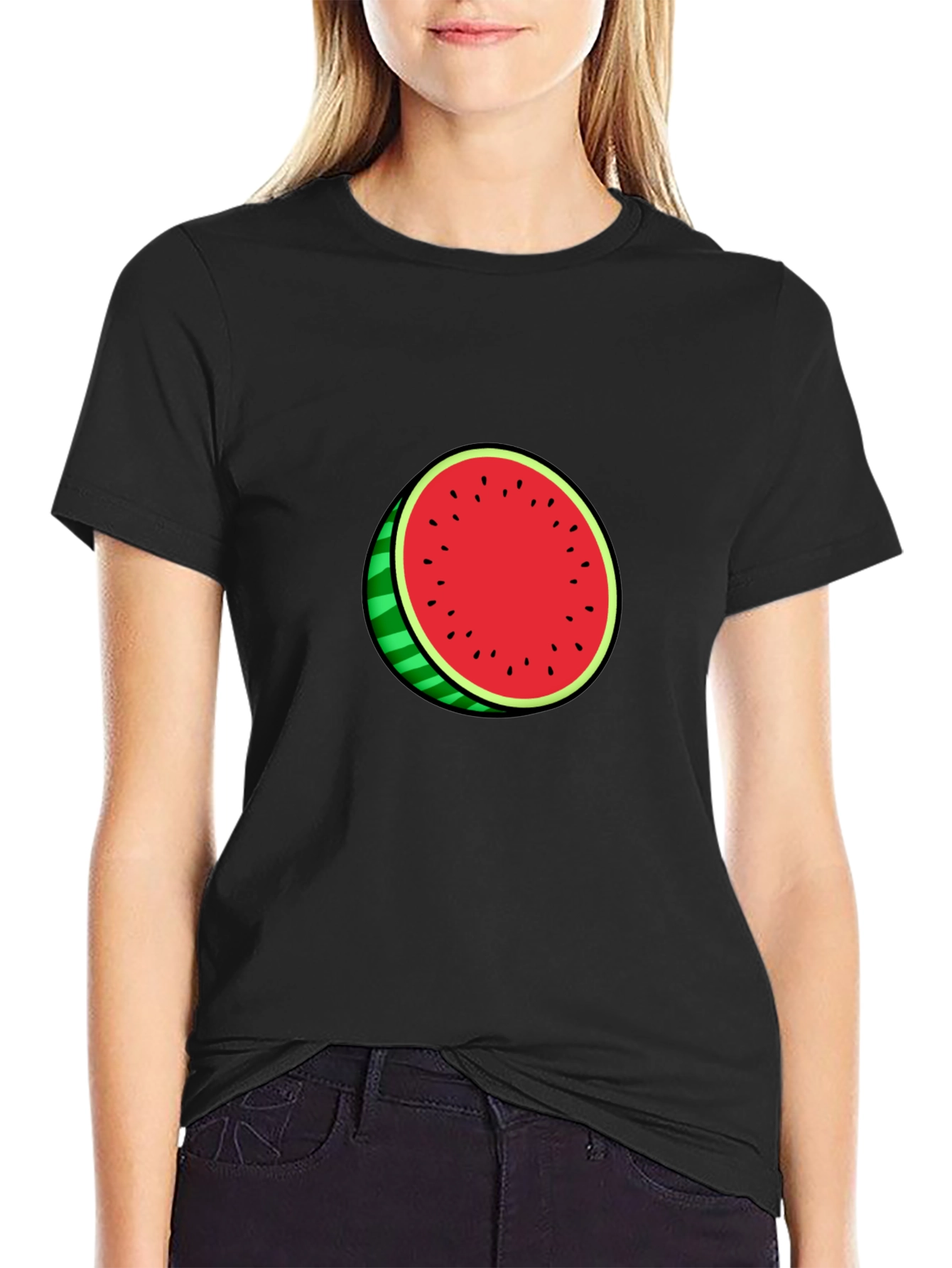 Watermelon Graphic Black Tee - Casual Summer Style