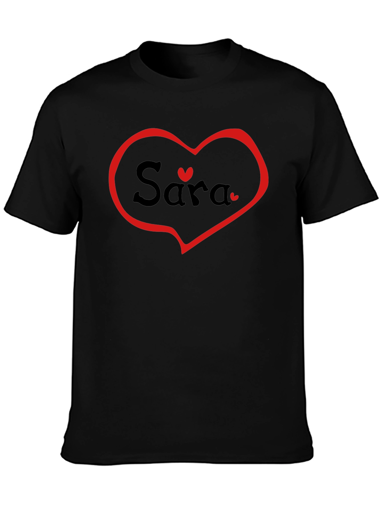 Personalized Sara Heart T-Shirt - Black