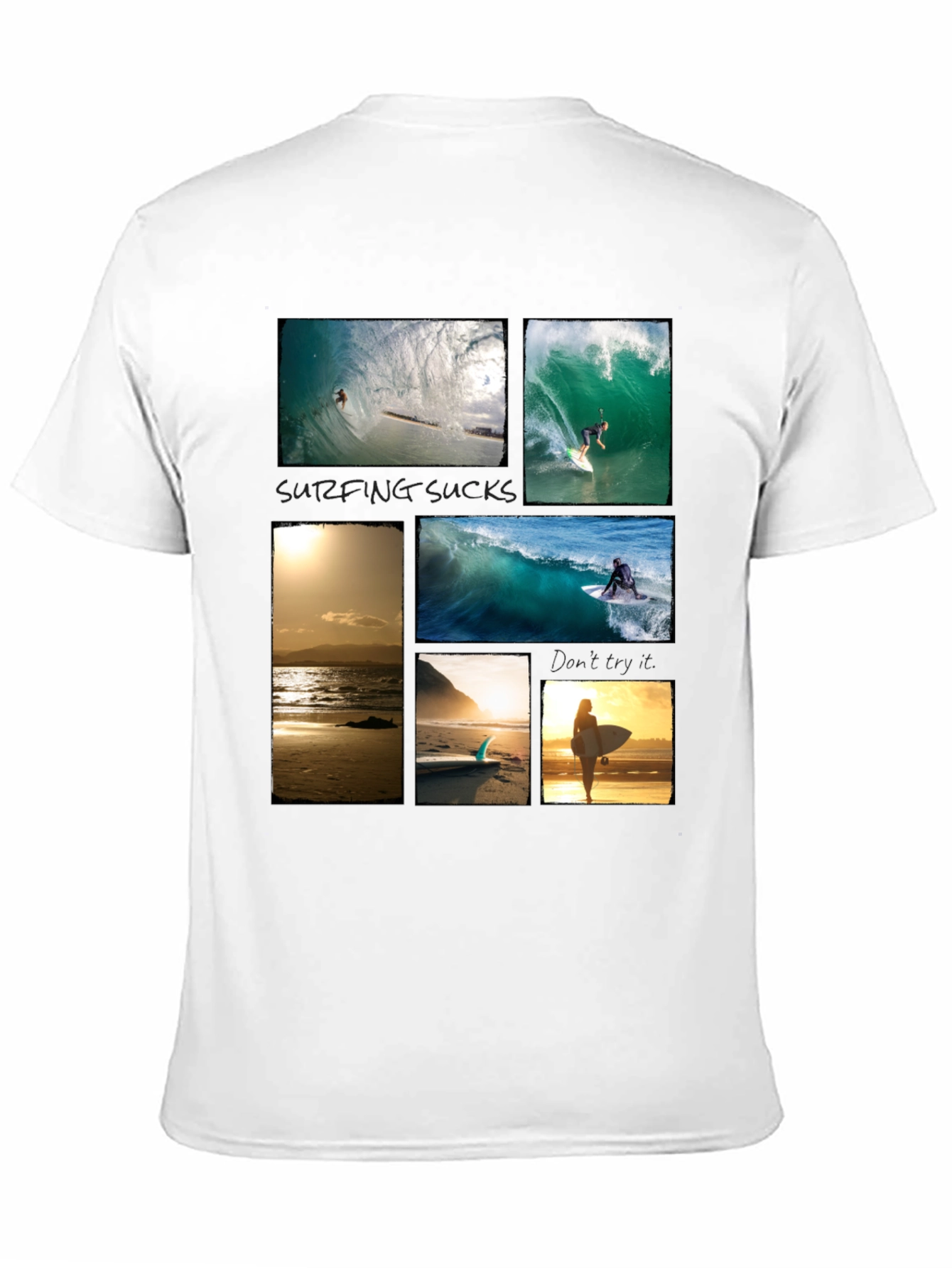 Surfing Collage Graphic Tee - Black Cotton T-Shirt