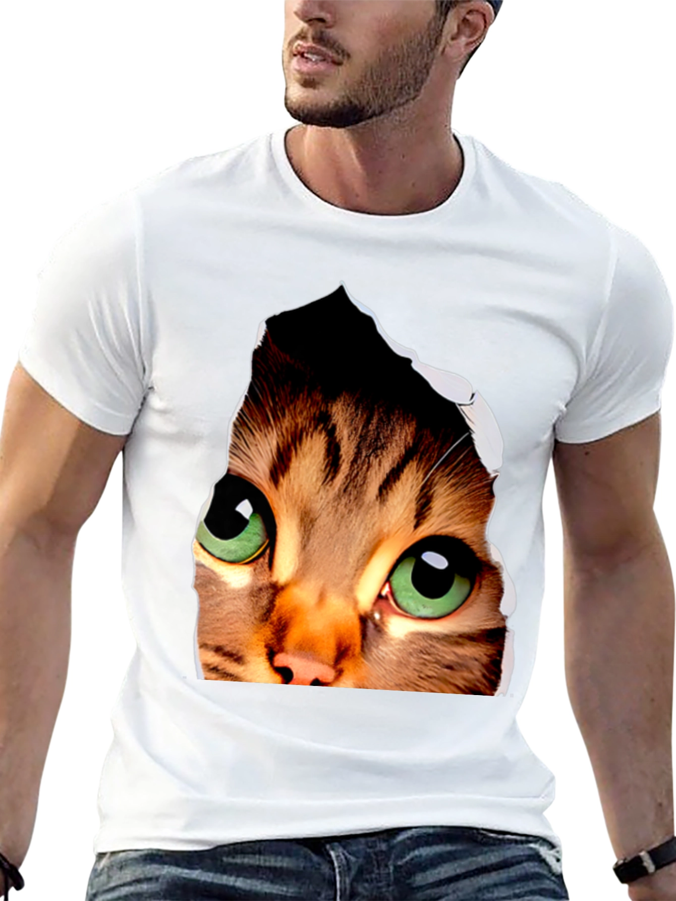 3D Cat Eyes Graphic Black T-Shirt