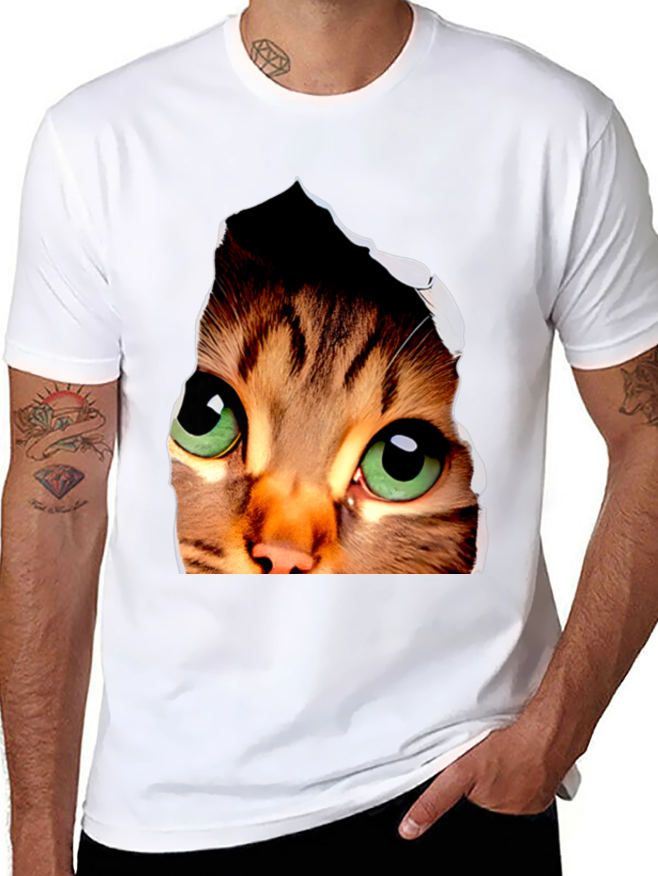 3D Cat Eyes Graphic Black T-Shirt