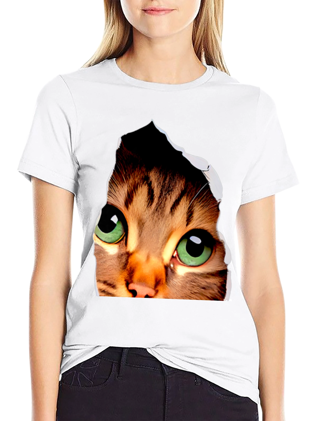 3D Cat Eyes Graphic Black T-Shirt