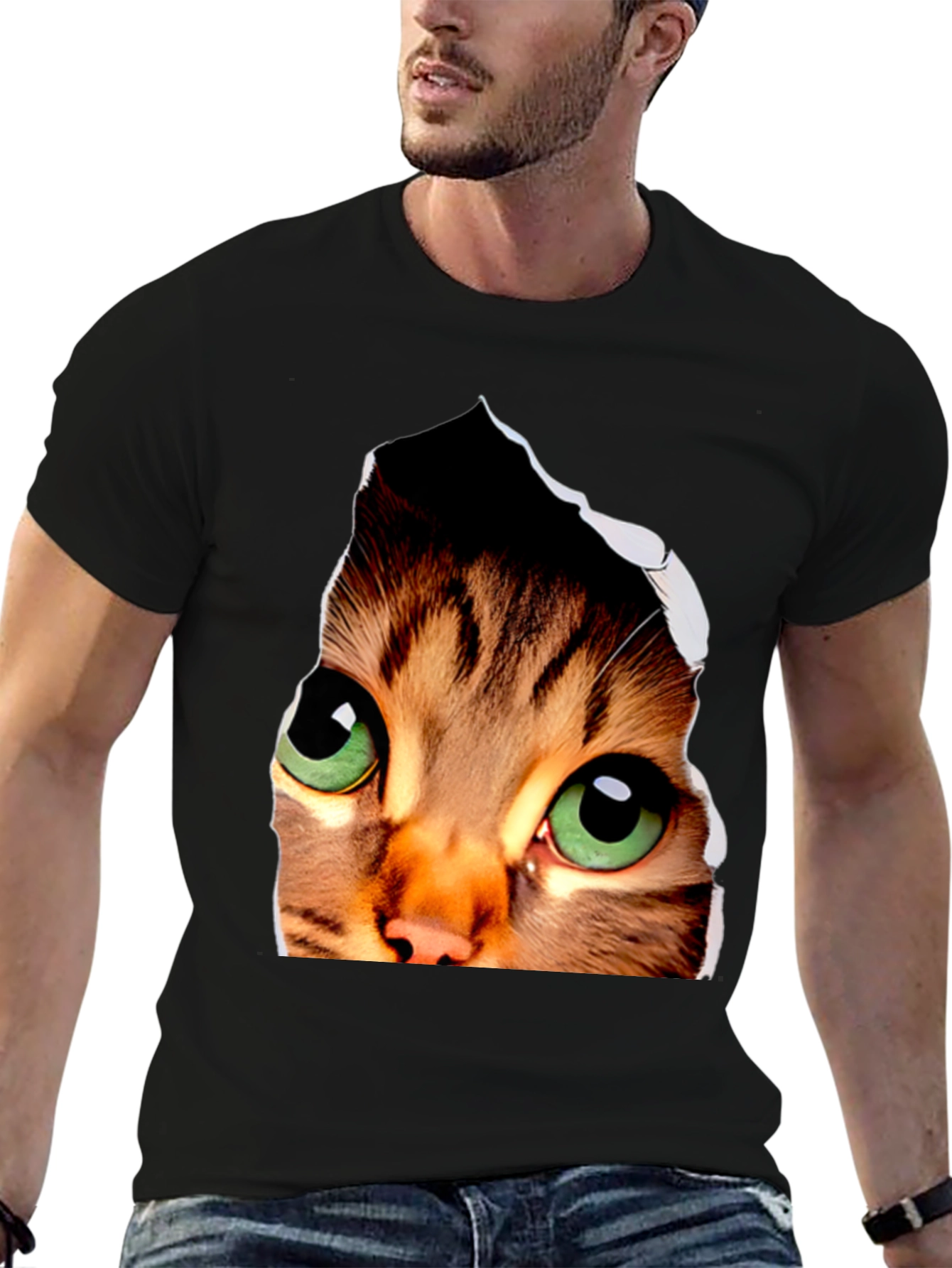 3D Cat Eyes Graphic Black T-Shirt