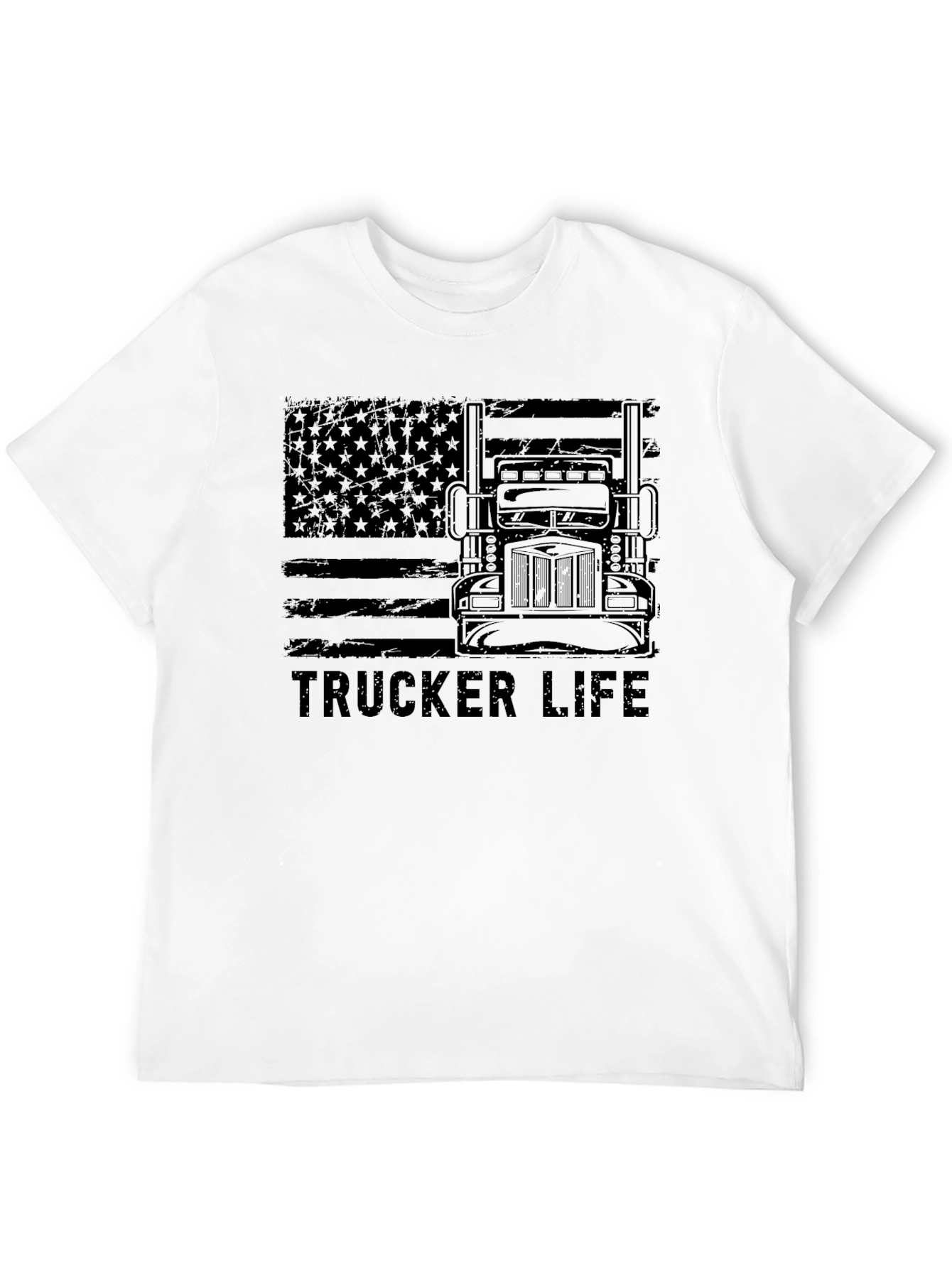Trucker Life American Flag Black T-Shirt