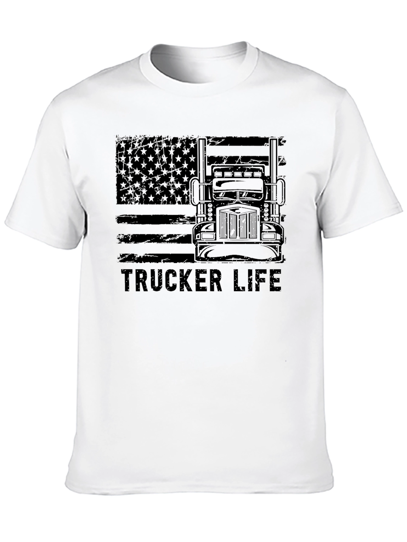 Trucker Life American Flag Black T-Shirt