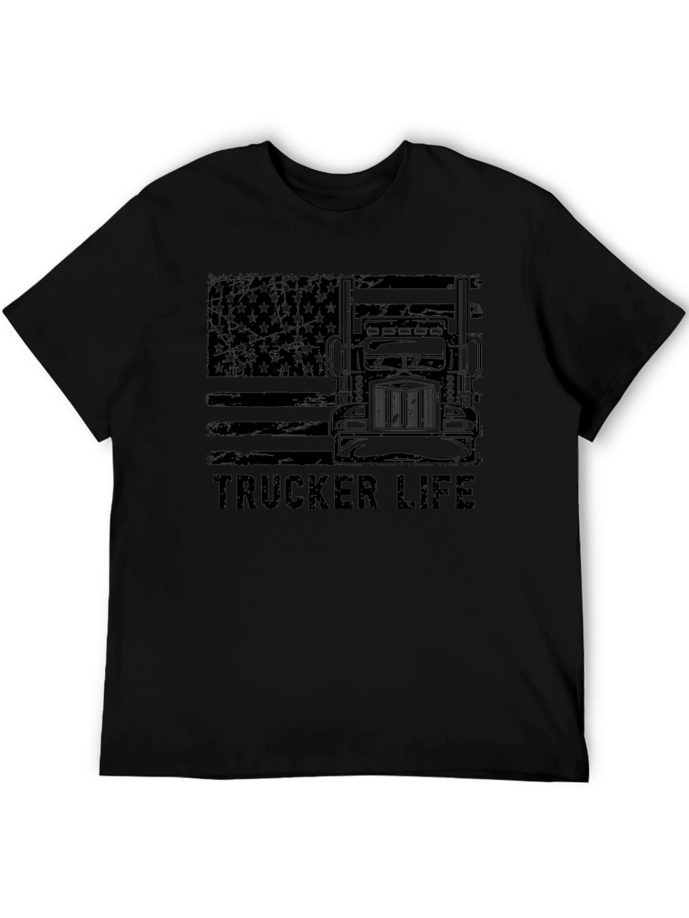 Trucker Life American Flag Black T-Shirt