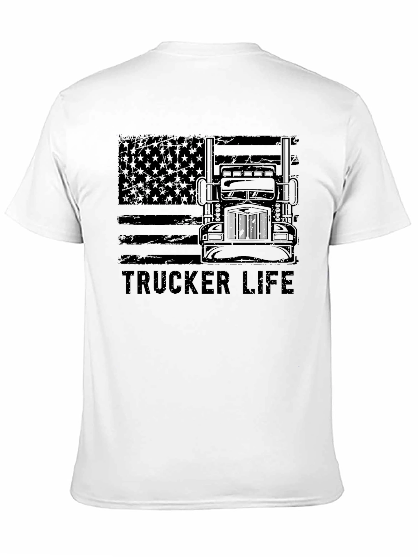Trucker Life American Flag Black T-Shirt