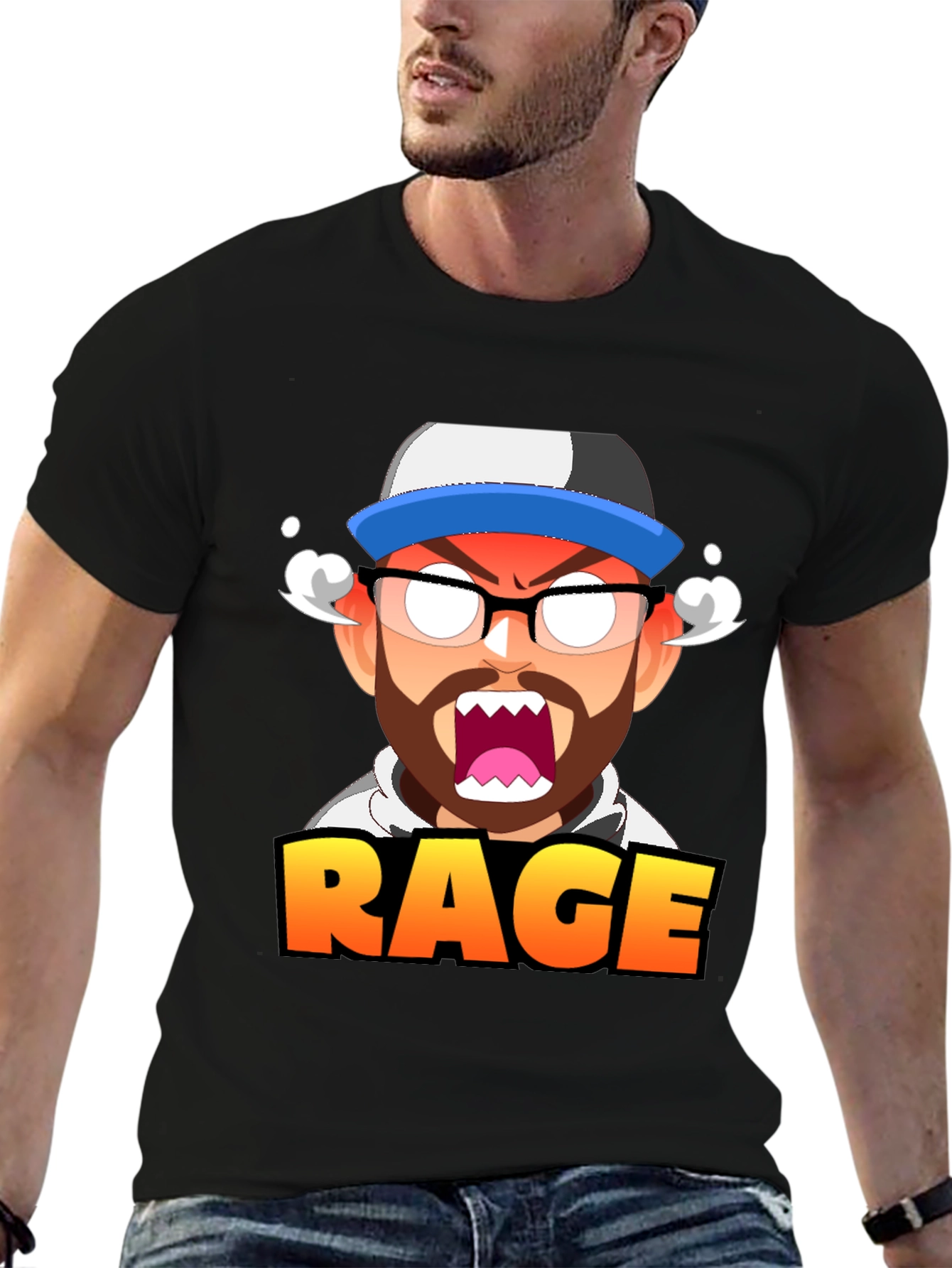 RAGE Cartoon Graphic T-Shirt - Black