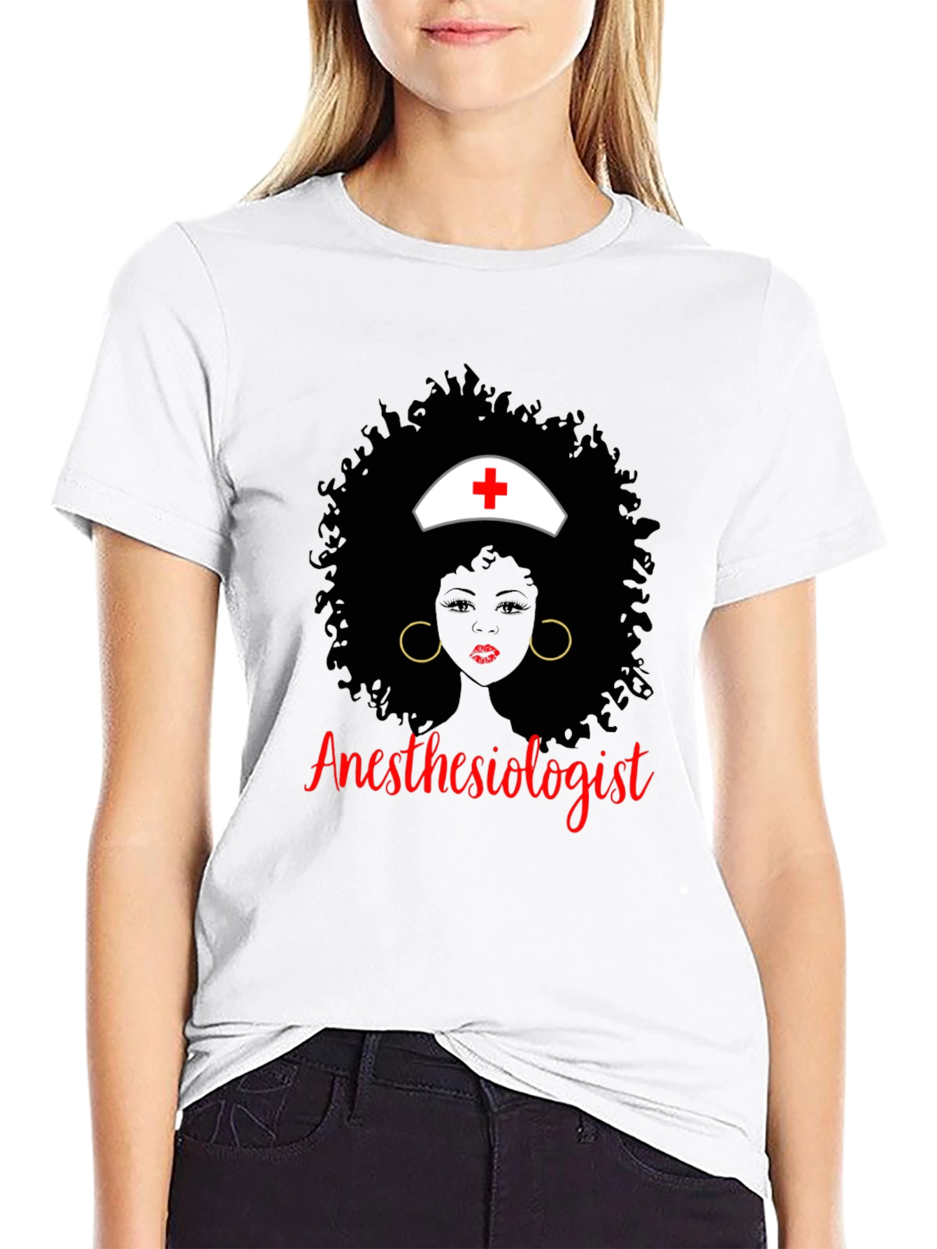 Anesthesiologist Afro Nurse T-Shirt Black