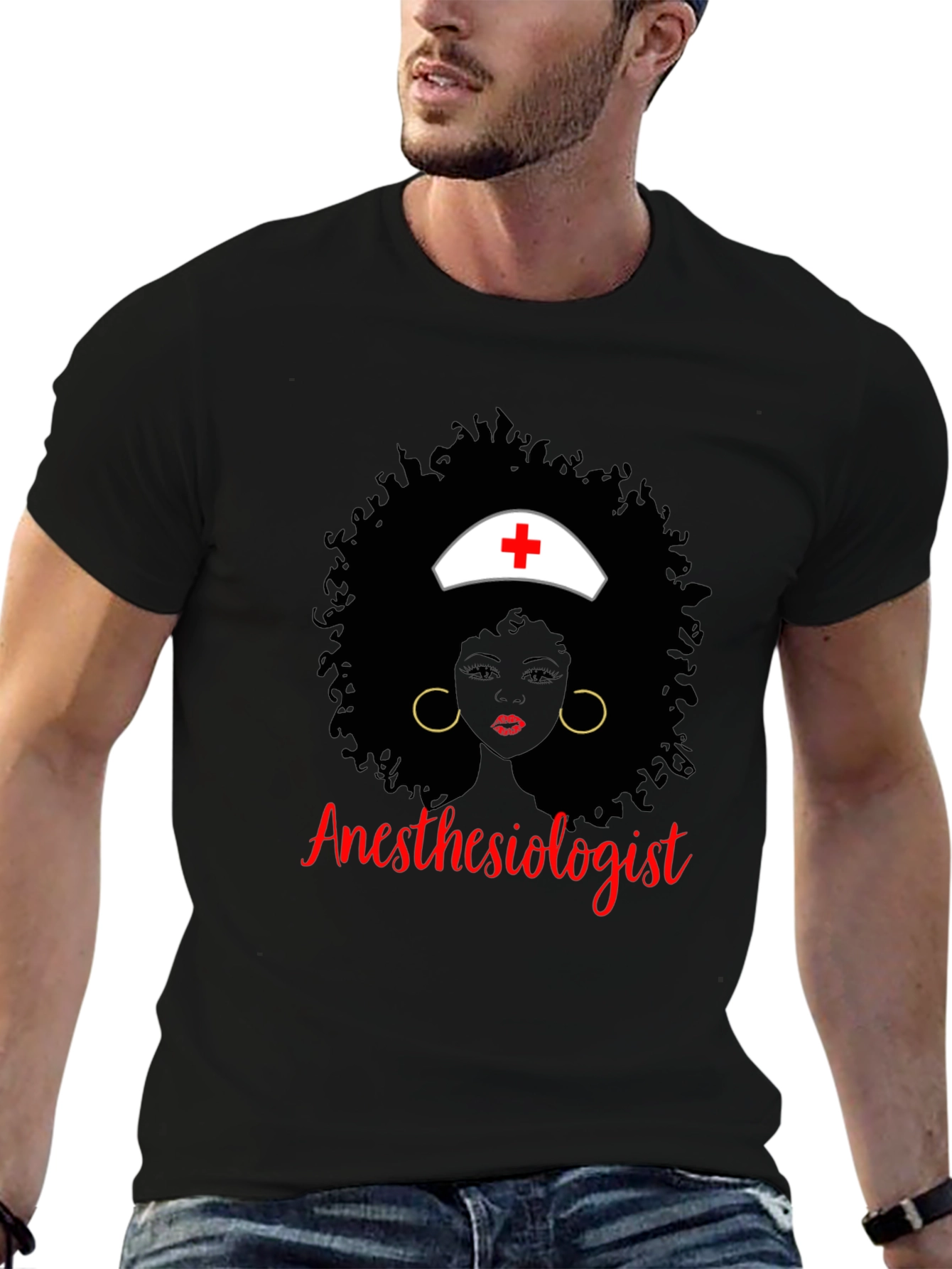 Anesthesiologist Afro Nurse T-Shirt Black