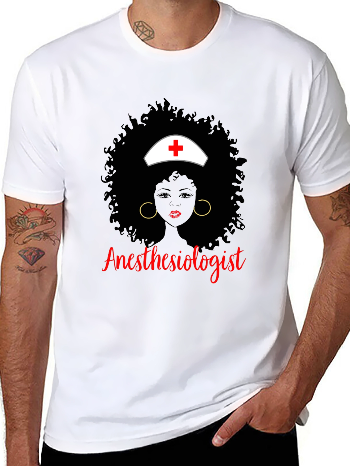 Anesthesiologist Afro Nurse T-Shirt Black