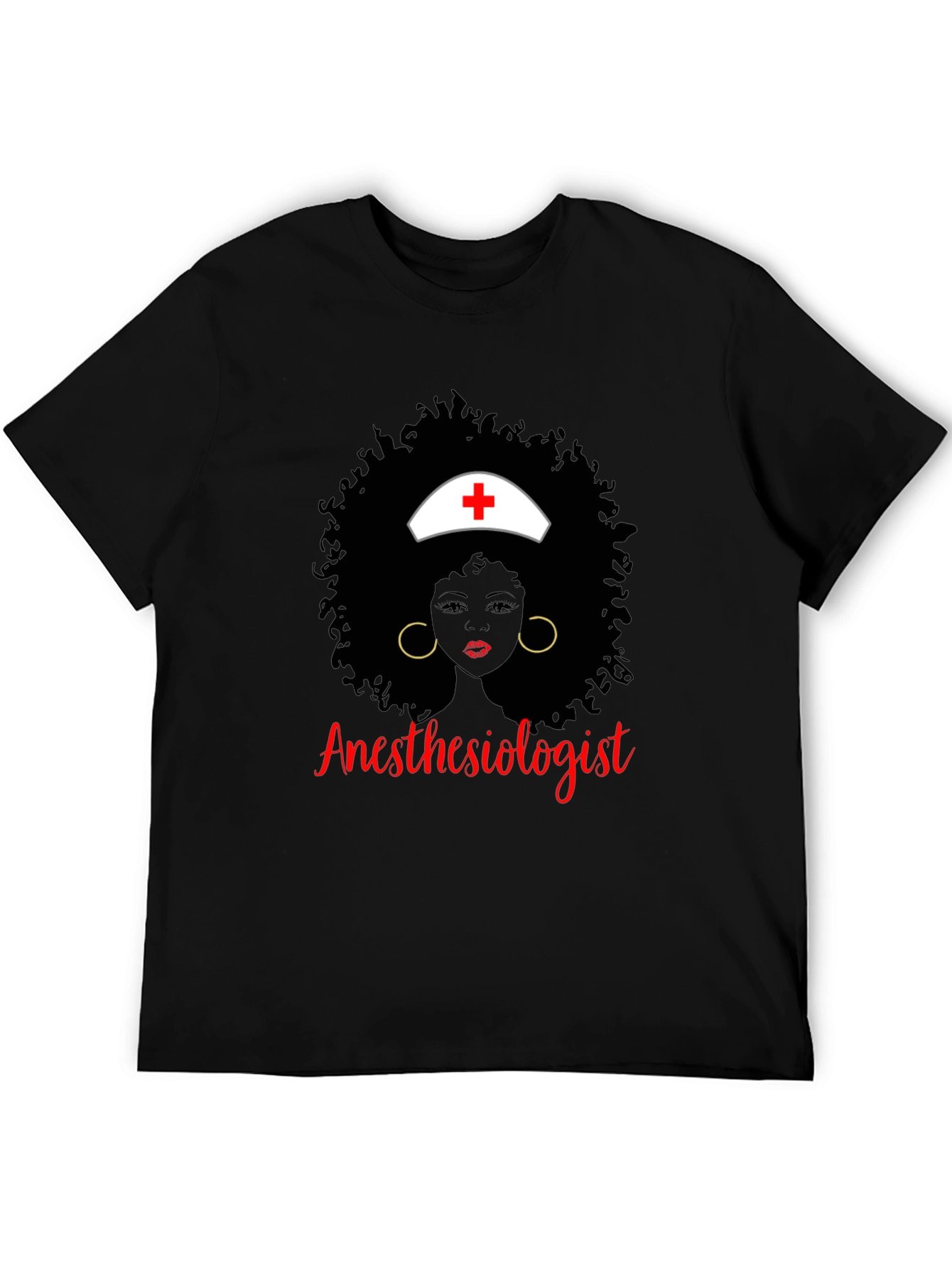 Anesthesiologist Afro Nurse T-Shirt Black