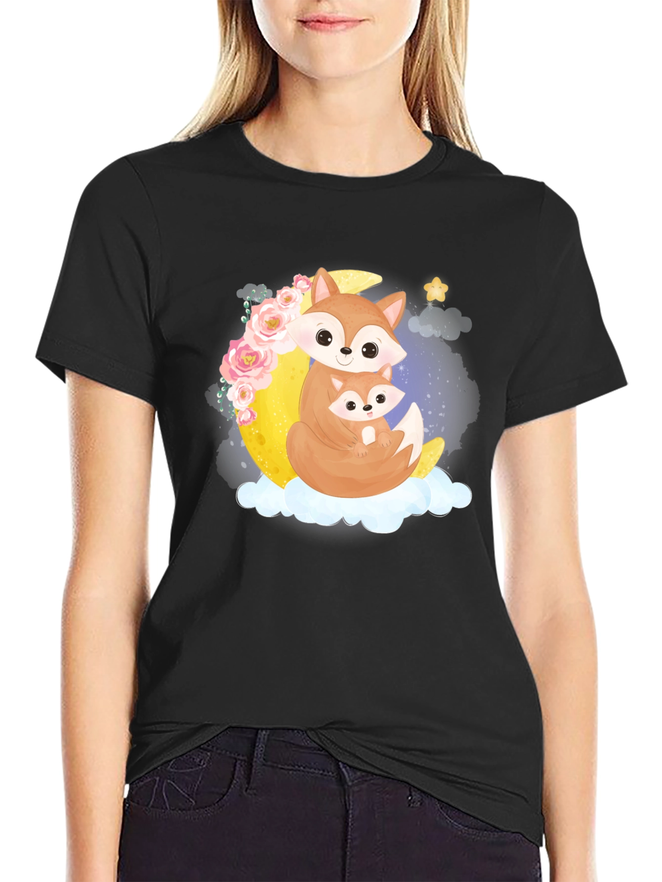 Fox Moon Graphic Black Tee