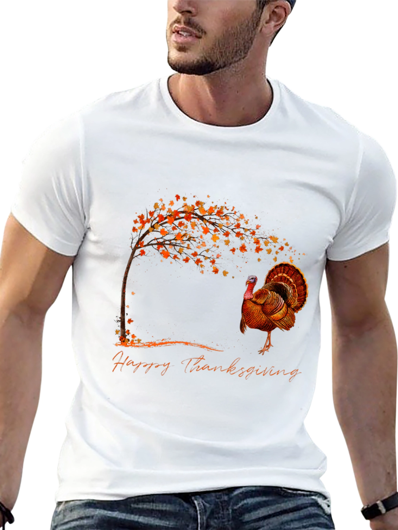 Thanksgiving Turkey Graphic Tee - Black Cotton Blend