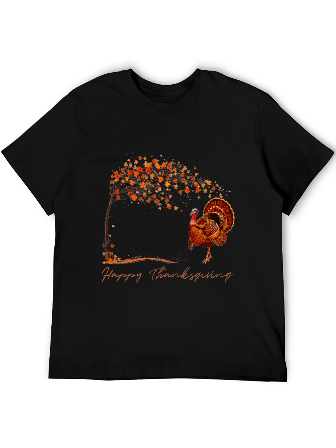 Thanksgiving Turkey Graphic Tee - Black Cotton Blend