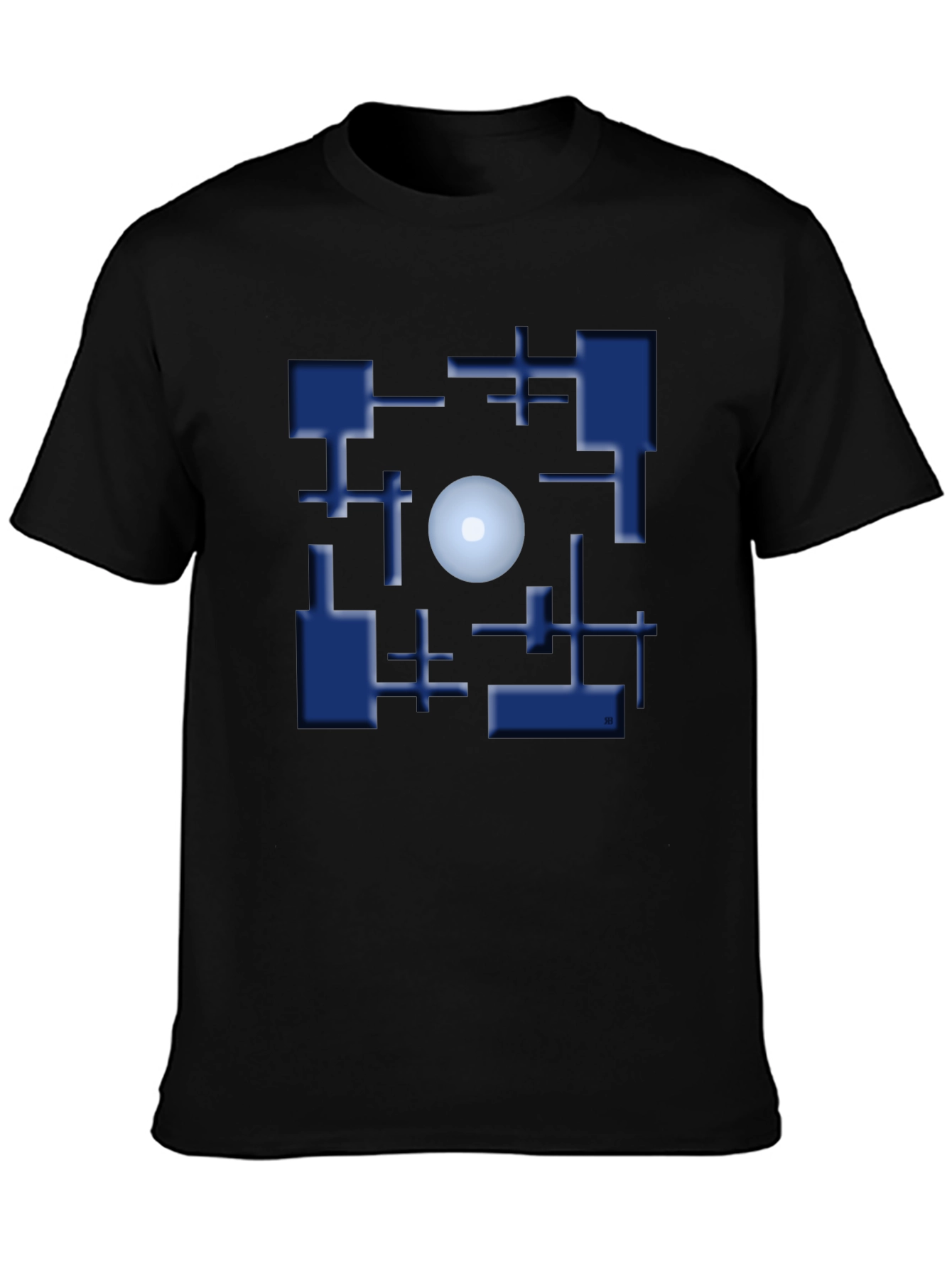 Geometric Blue Cube and Sphere Graphic T-Shirt