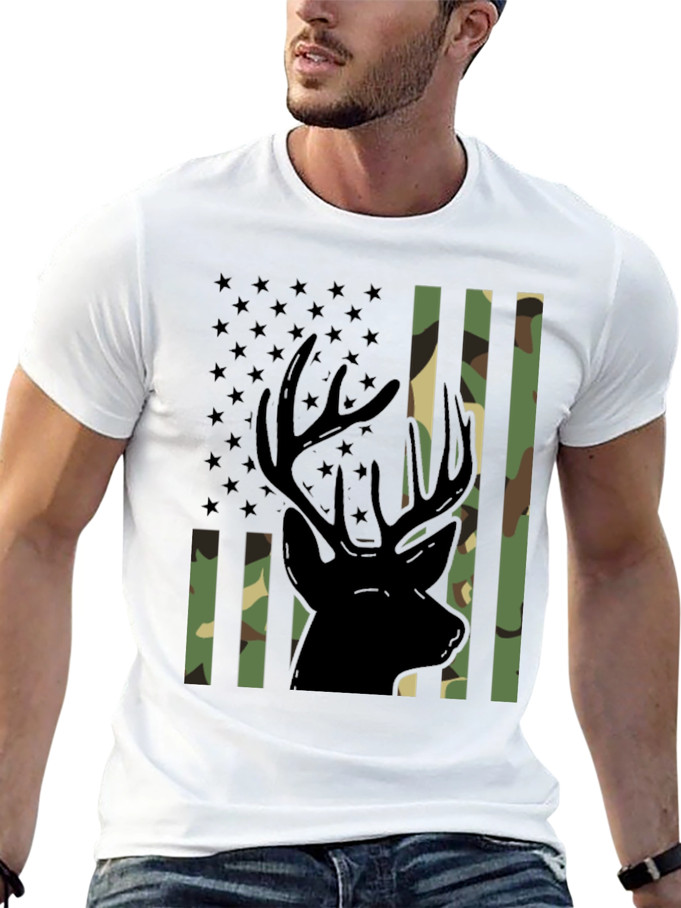 Camo Deer Graphic Tee - Patriotic Style