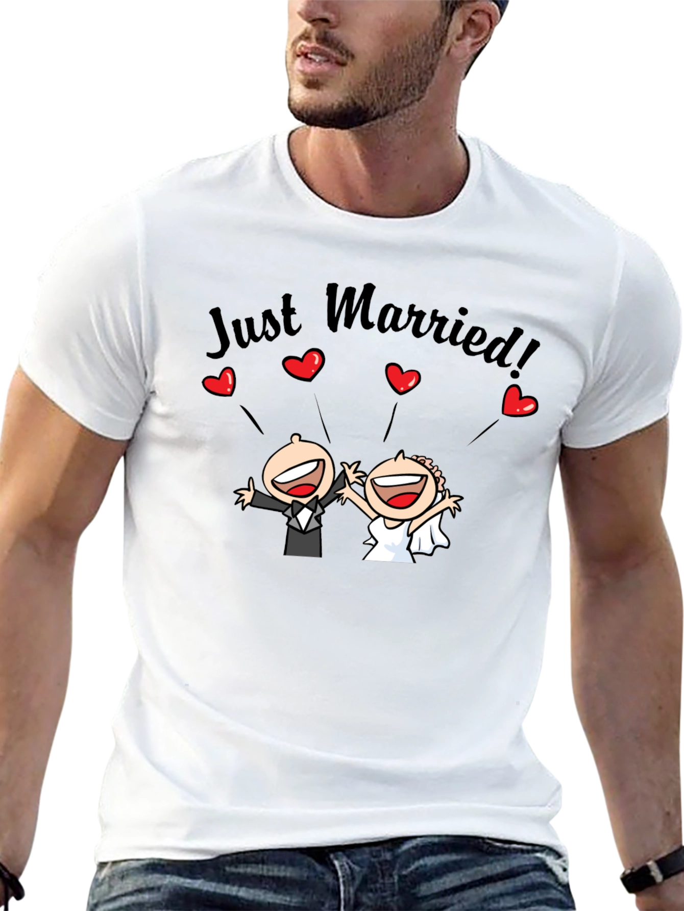 Just Married Couple Cartoon Graphic T-Shirt