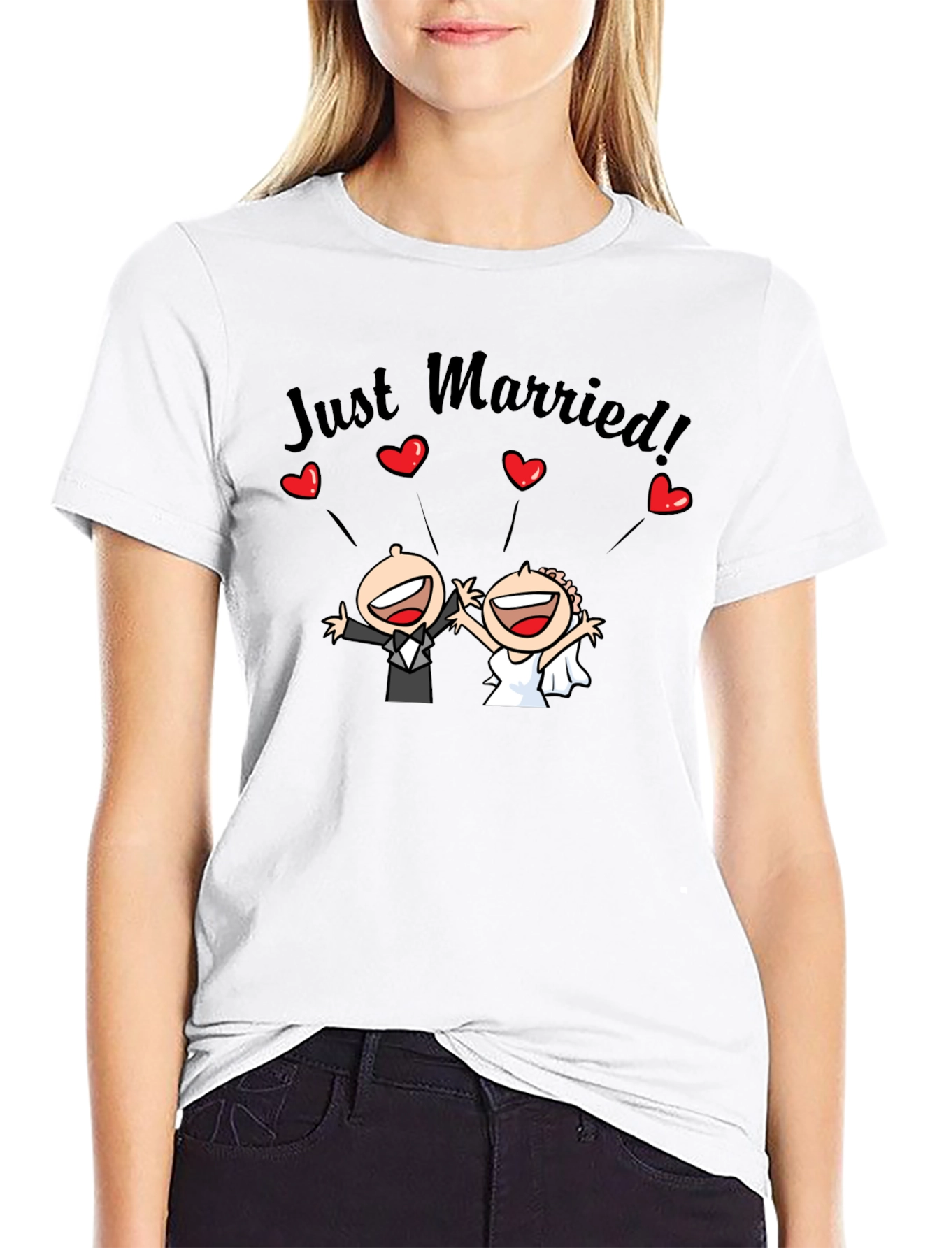 Just Married Couple Cartoon Graphic T-Shirt