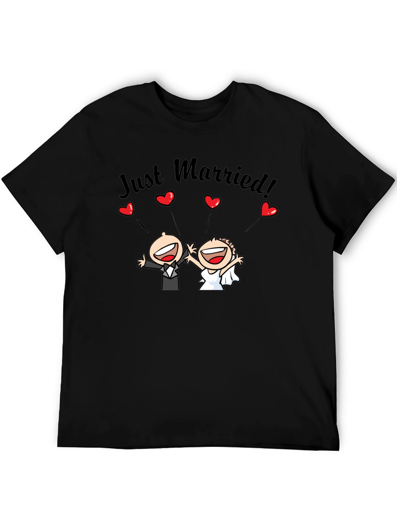 Just Married Couple Cartoon Graphic T-Shirt