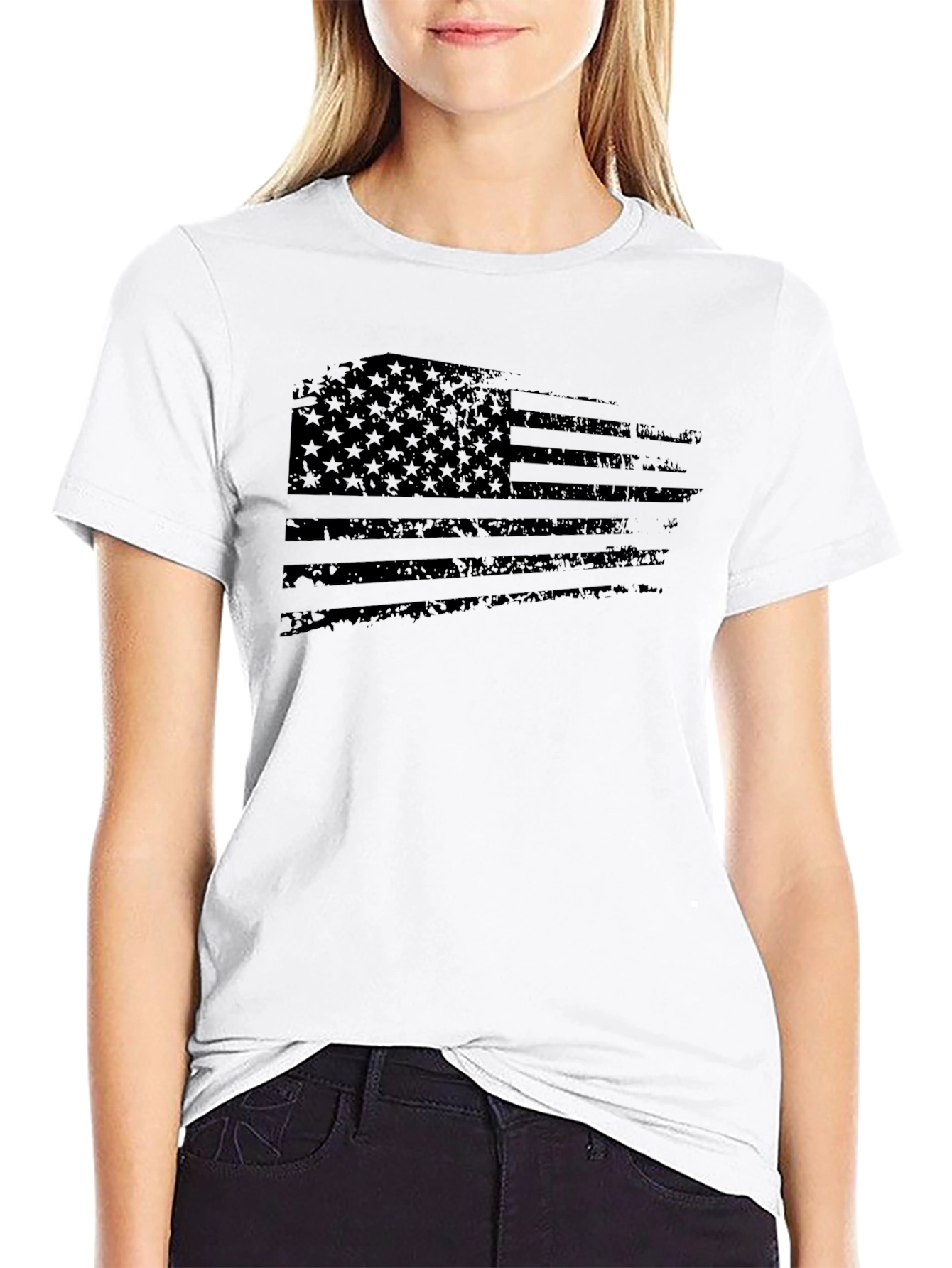 Distressed US Flag Graphic T-Shirt - Black