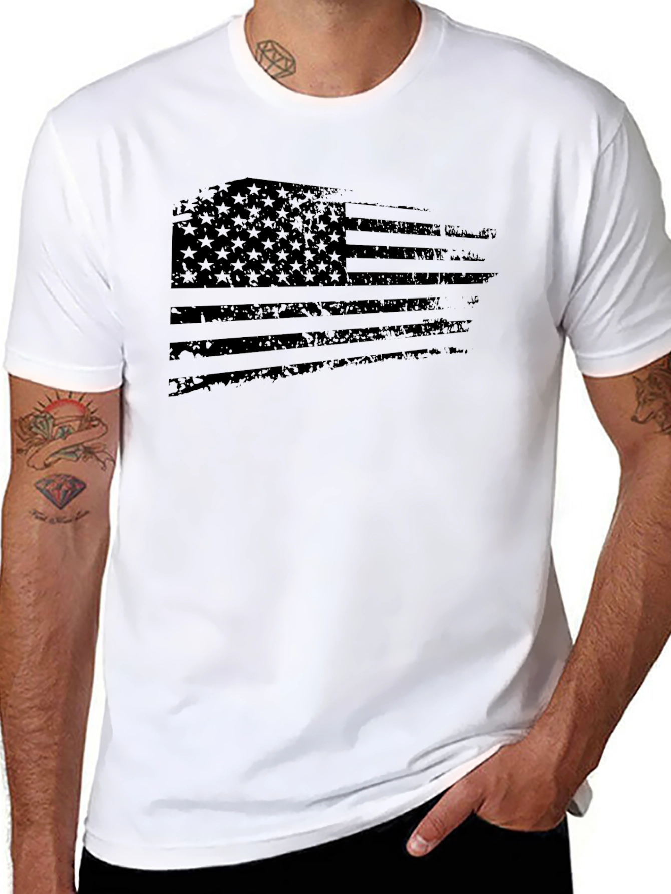 Distressed US Flag Graphic T-Shirt - Black