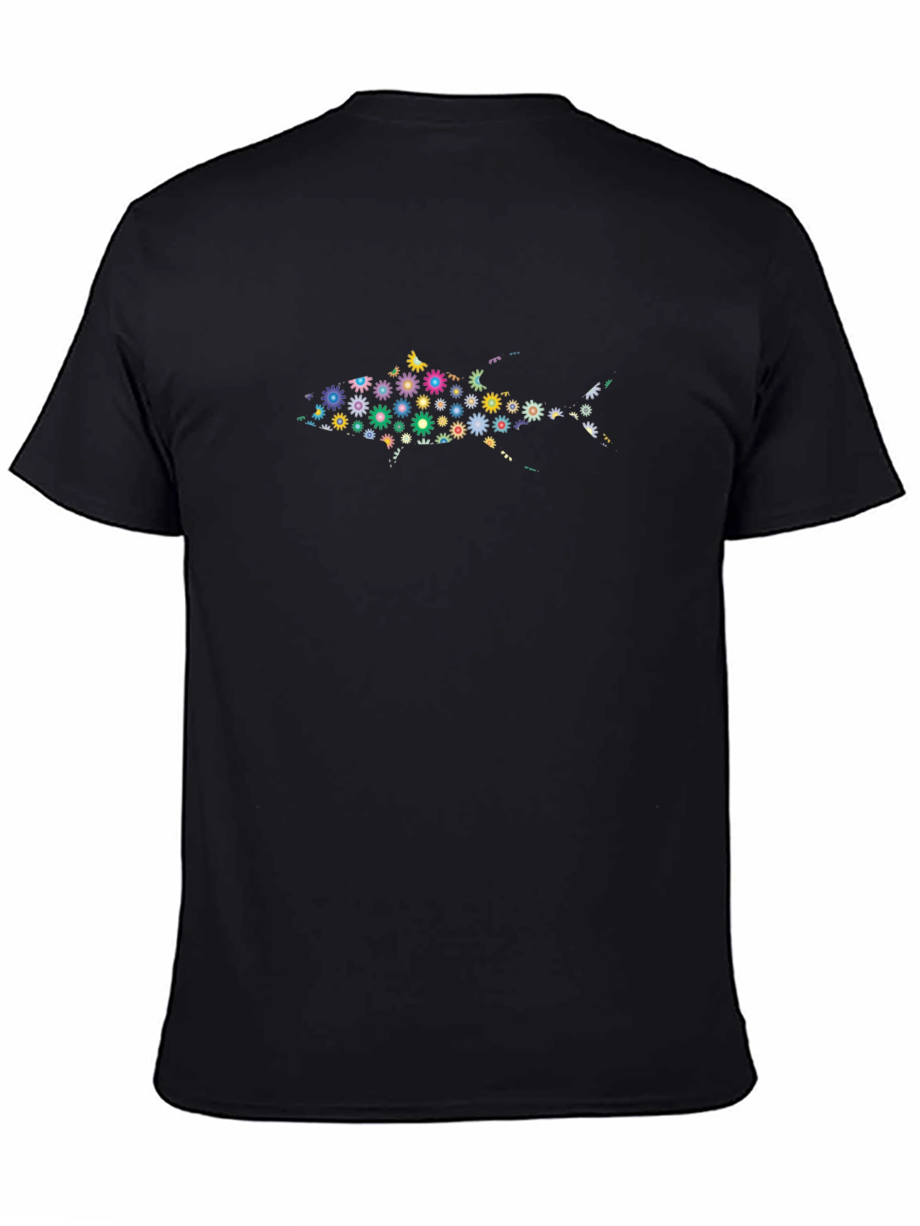 Floral Fish Graphic Black T-Shirt