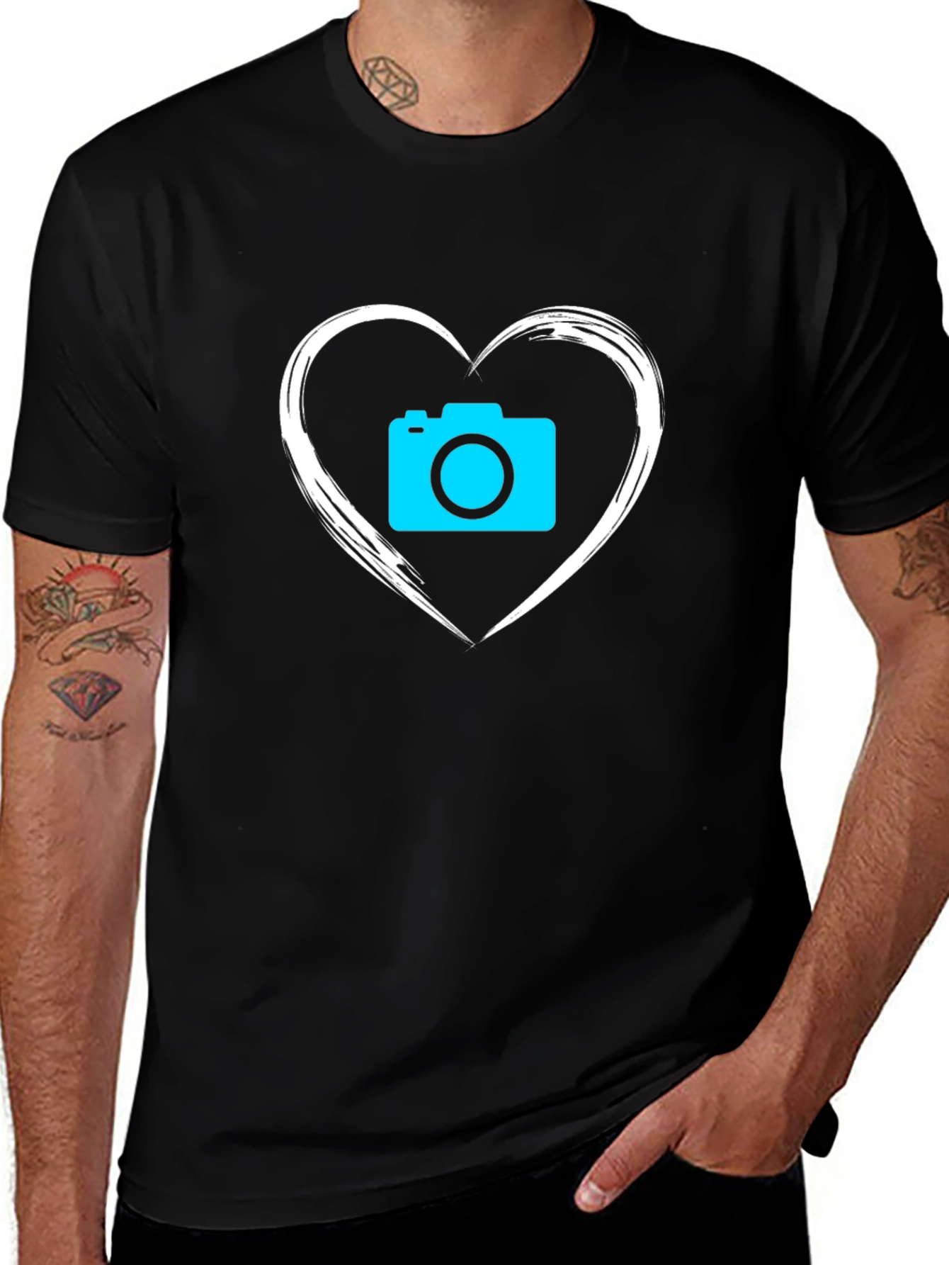 Camera Heart Graphic T-Shirt - Black