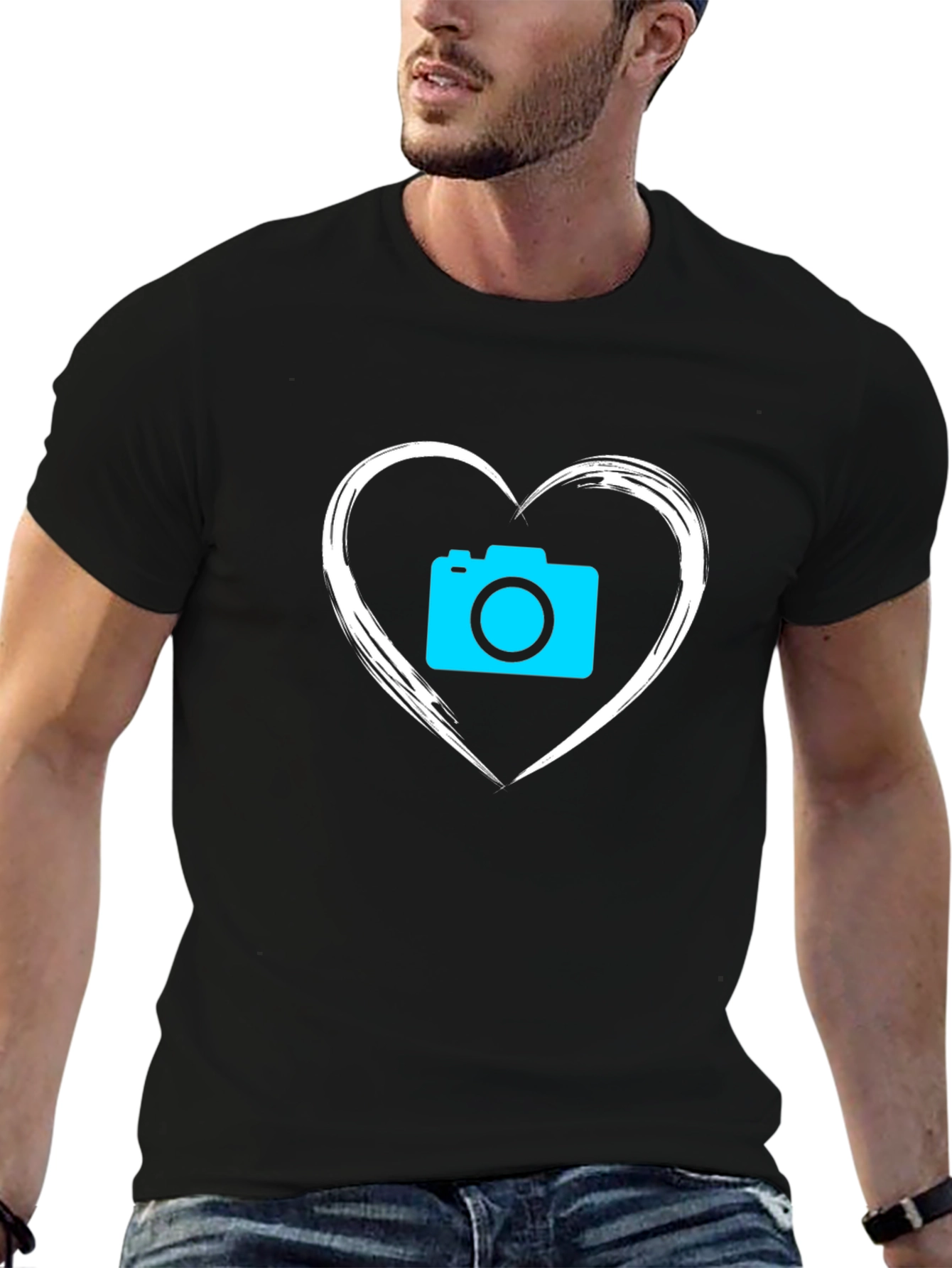 Camera Heart Graphic T-Shirt - Black