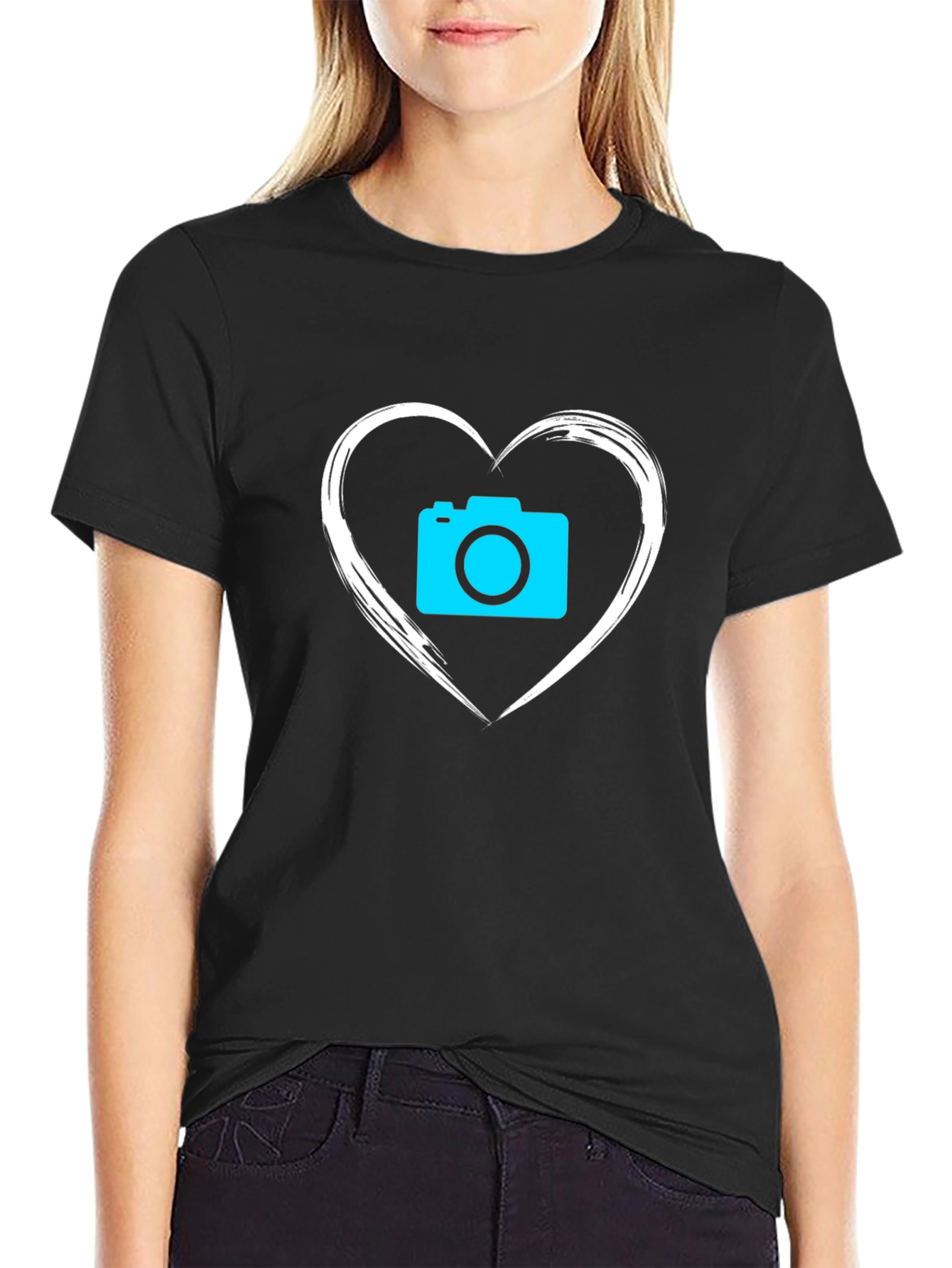 Camera Heart Graphic T-Shirt - Black
