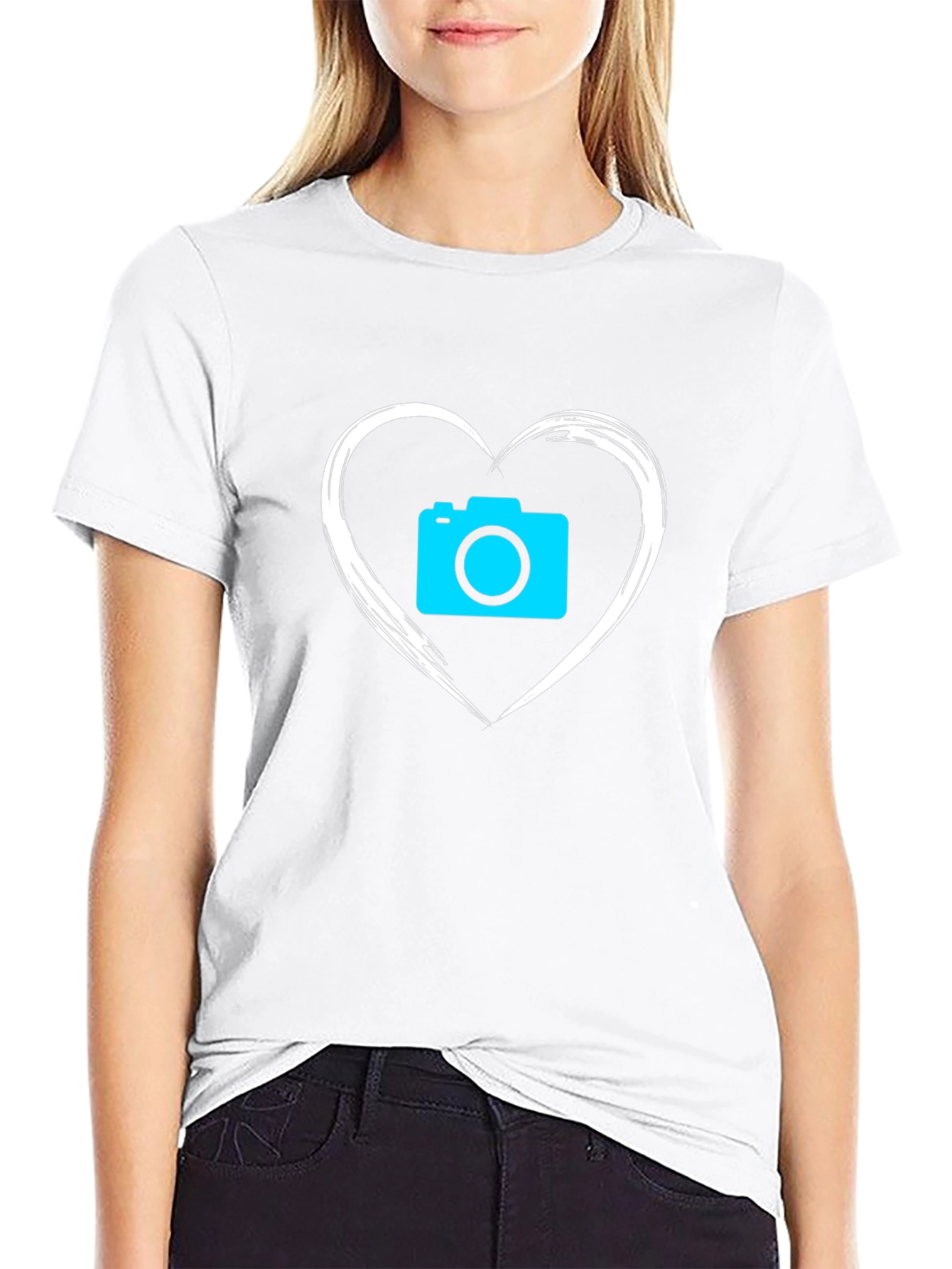 Camera Heart Graphic T-Shirt - Black