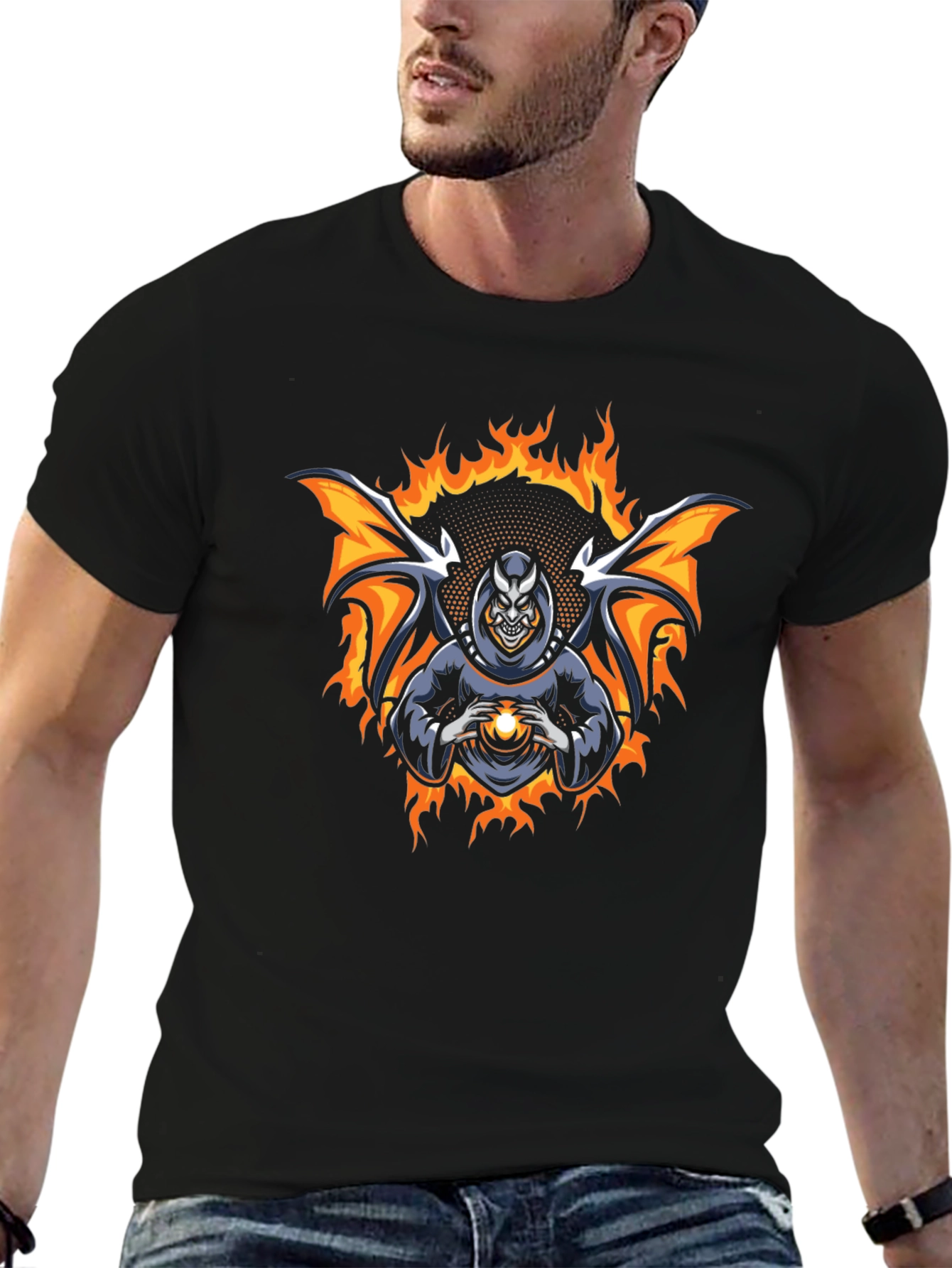 Fiery Demon Graphic T-Shirt - Dark Magic Design