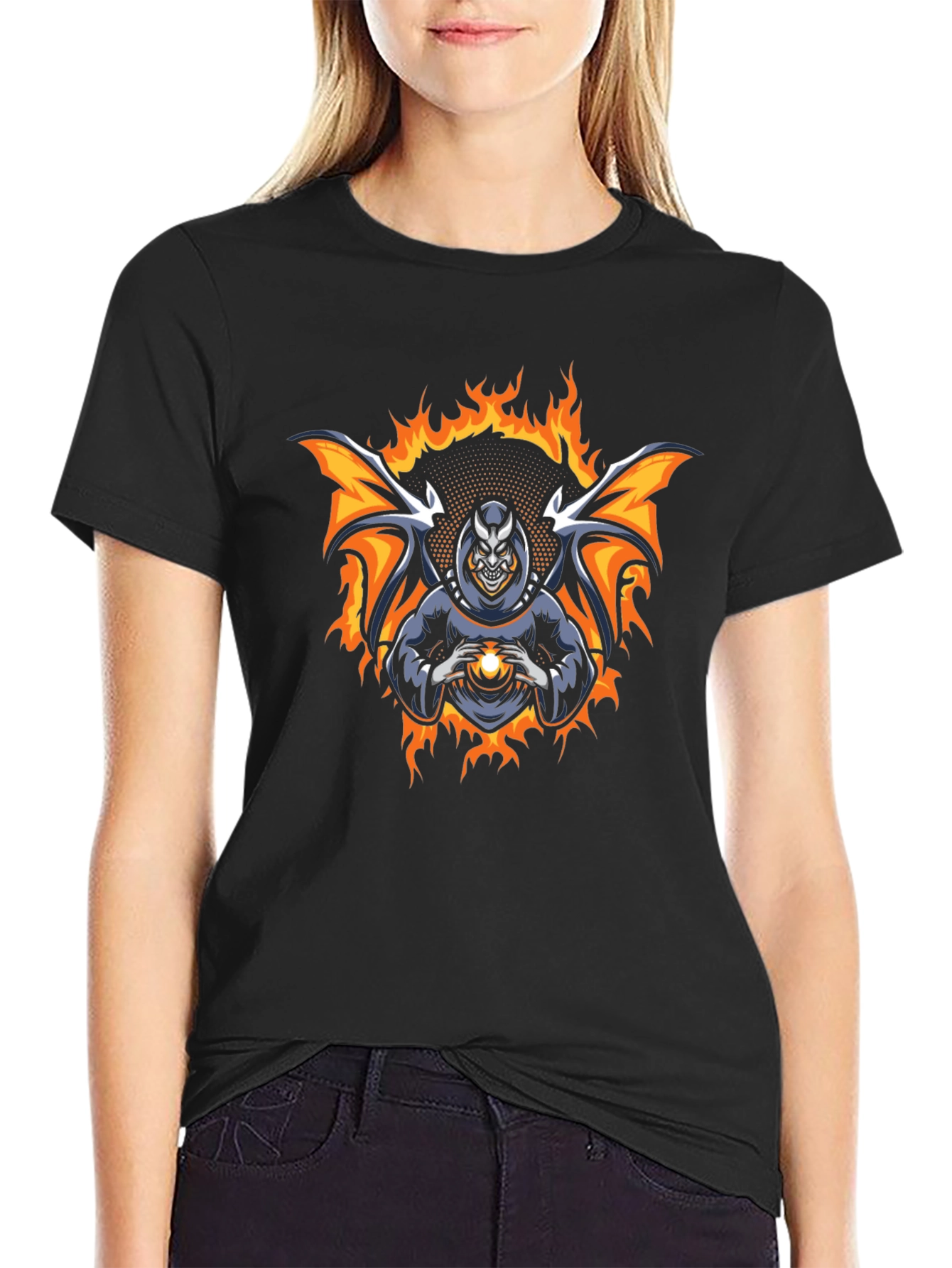 Fiery Demon Graphic T-Shirt - Dark Magic Design
