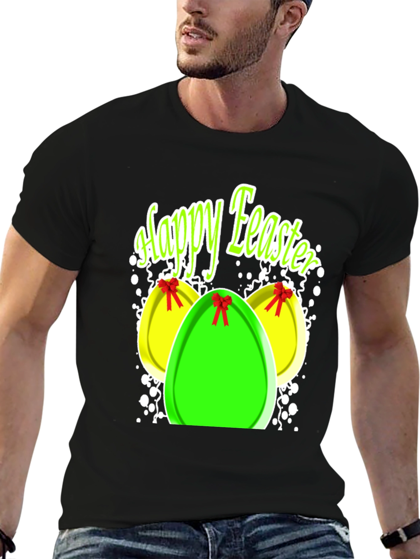 Happy Easter Egg Graphic Black T-Shirt