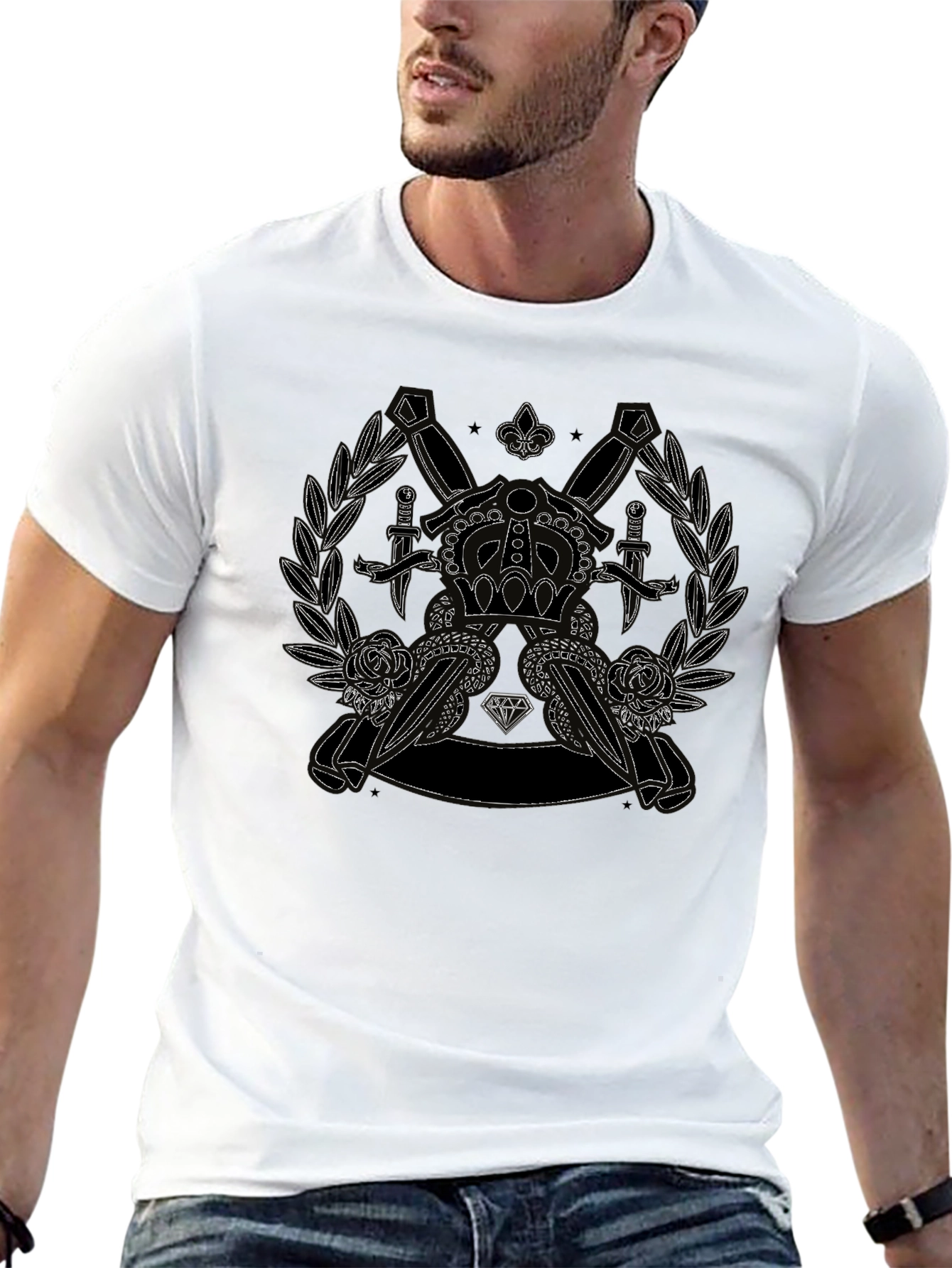 Crown Dagger Rose Graphic Tee - Classic Black