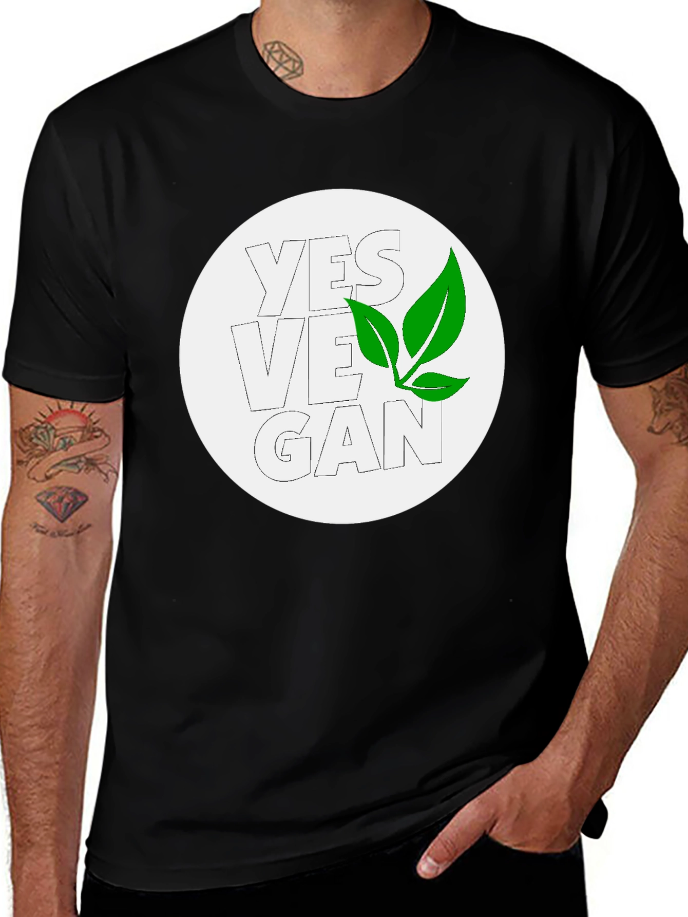 Yes Vegan Black Graphic Tee - Leaf Design
