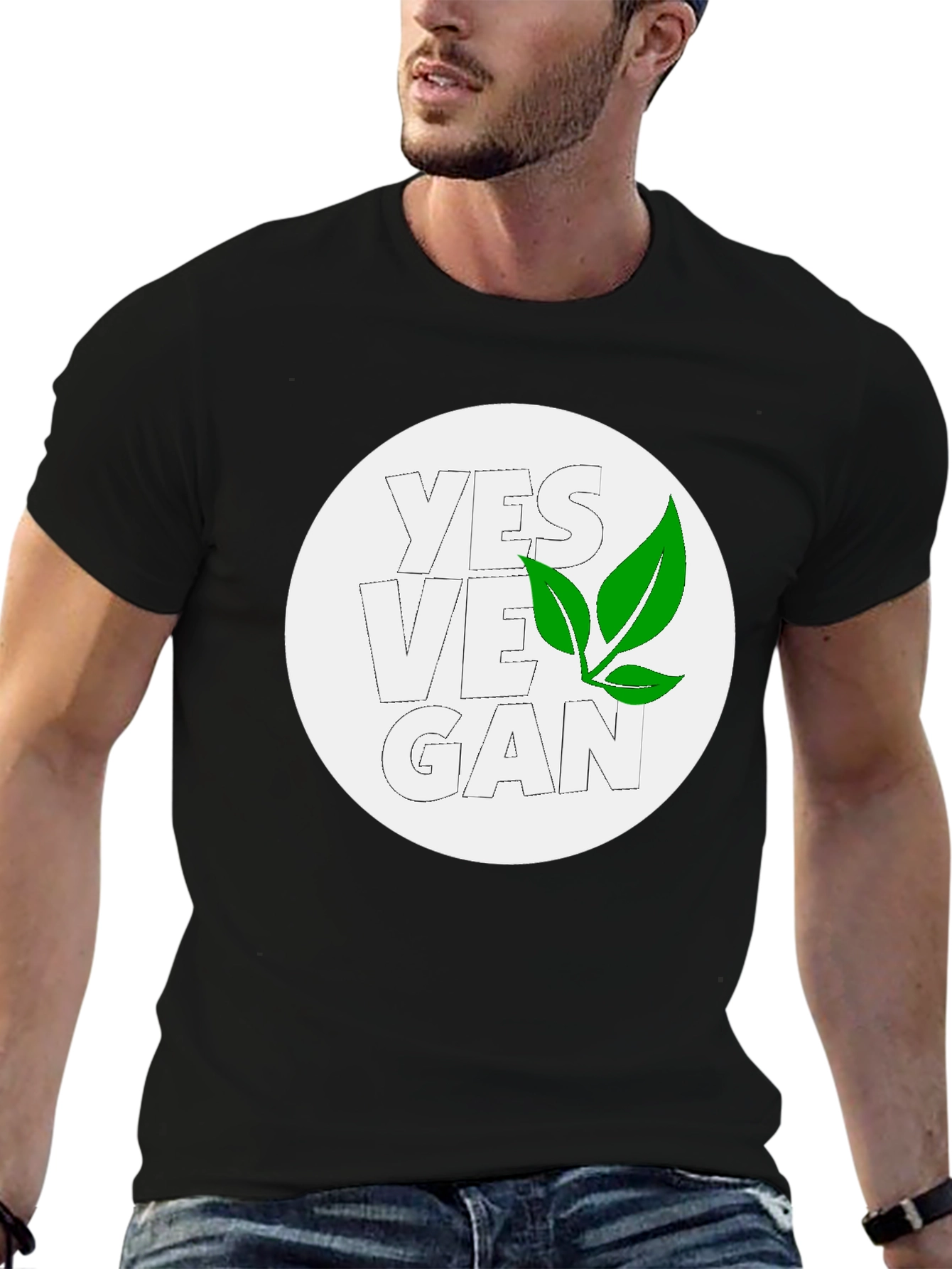 Yes Vegan Black Graphic Tee - Leaf Design