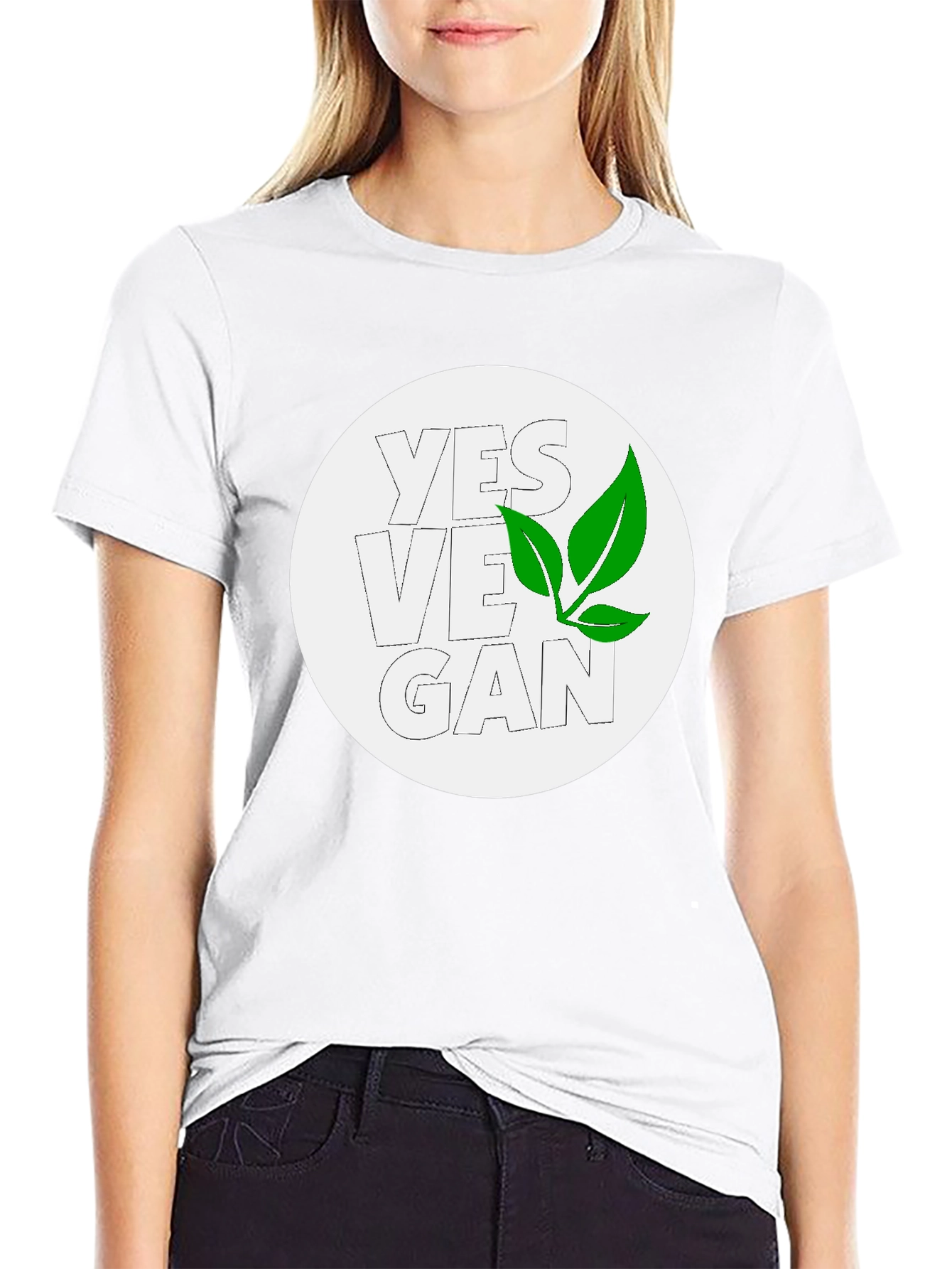 Yes Vegan Black Graphic Tee - Leaf Design
