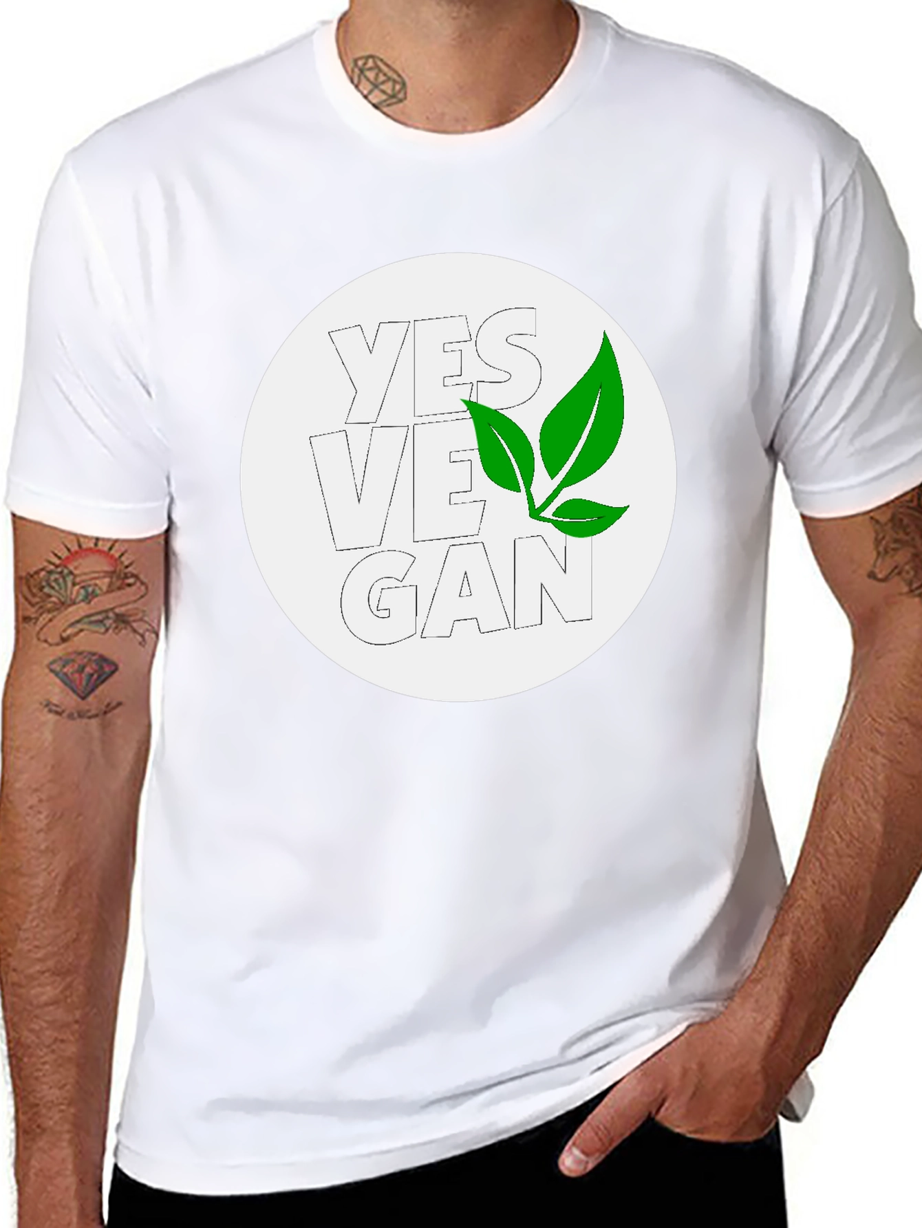 Yes Vegan Black Graphic Tee - Leaf Design