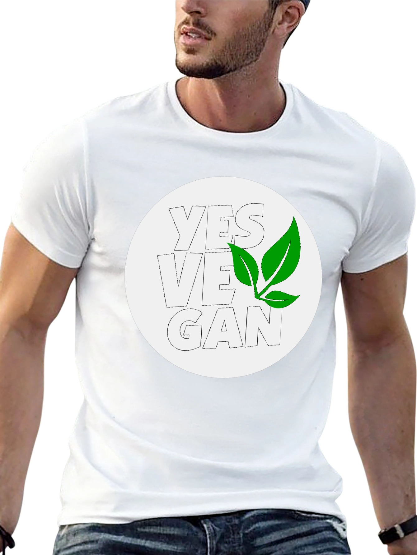 Yes Vegan Black Graphic Tee - Leaf Design