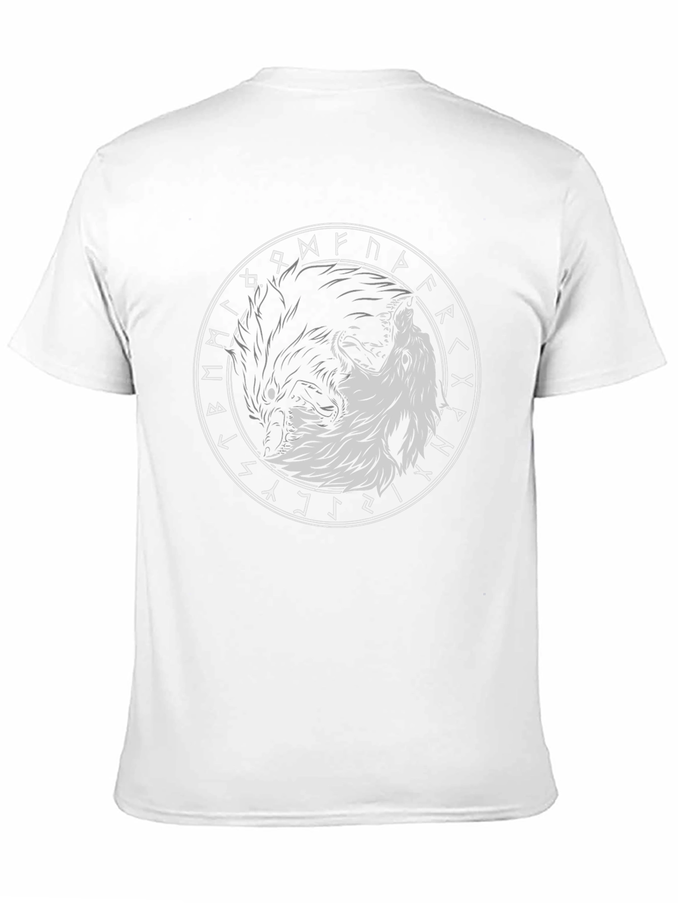Yin Yang Wolves Circle Rune Black T-Shirt