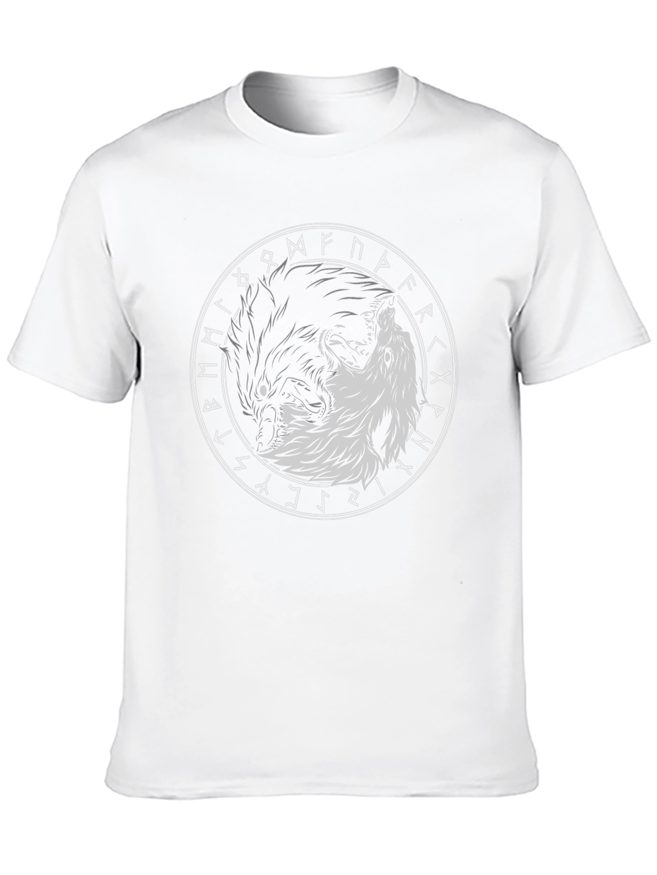 Yin Yang Wolves Circle Rune Black T-Shirt