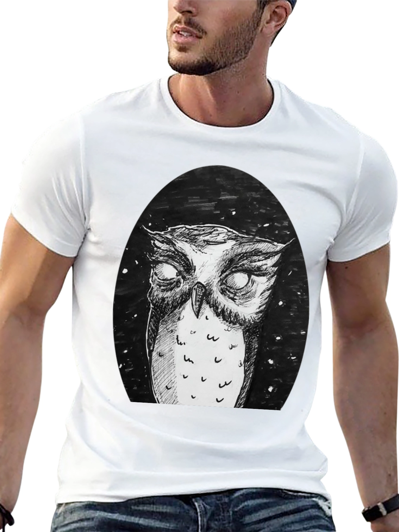 Owl Graphic Tee - Black Cotton T-Shirt