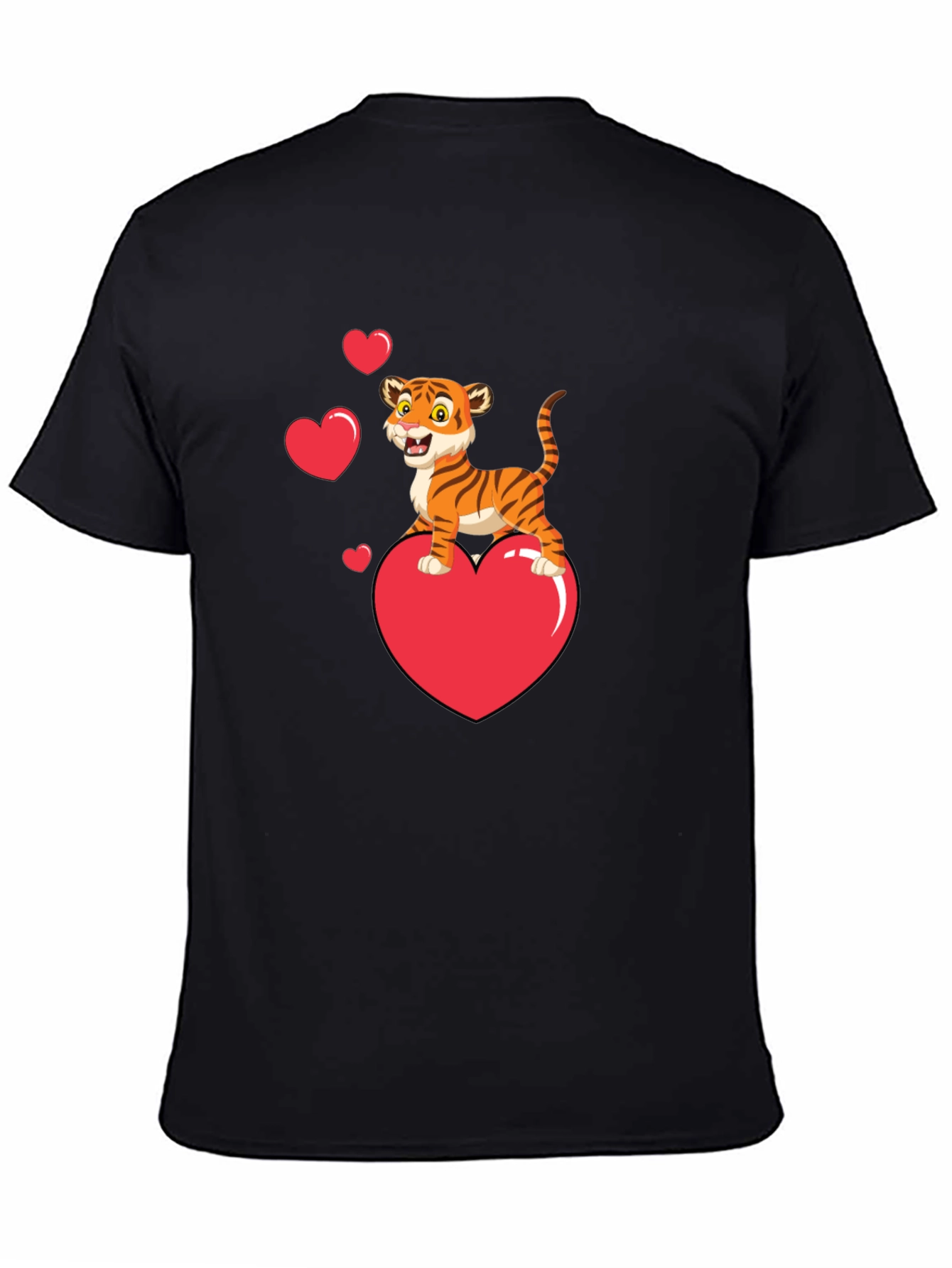 Cute Tiger on Heart Valentines Black T-Shirt