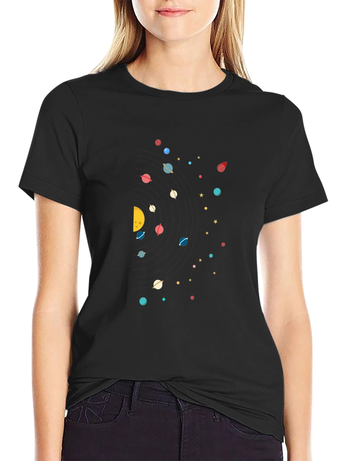Cosmic Planet Graphic Tee - Black Cotton Blend