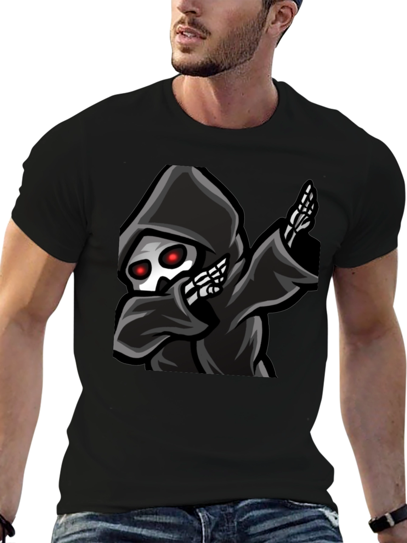 Grim Reaper Dabbing Graphic Tee - Black Cotton T-Shirt