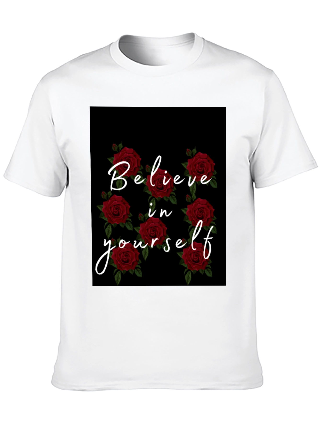 Believe in Yourself Rose Graphic Black T-Shirt